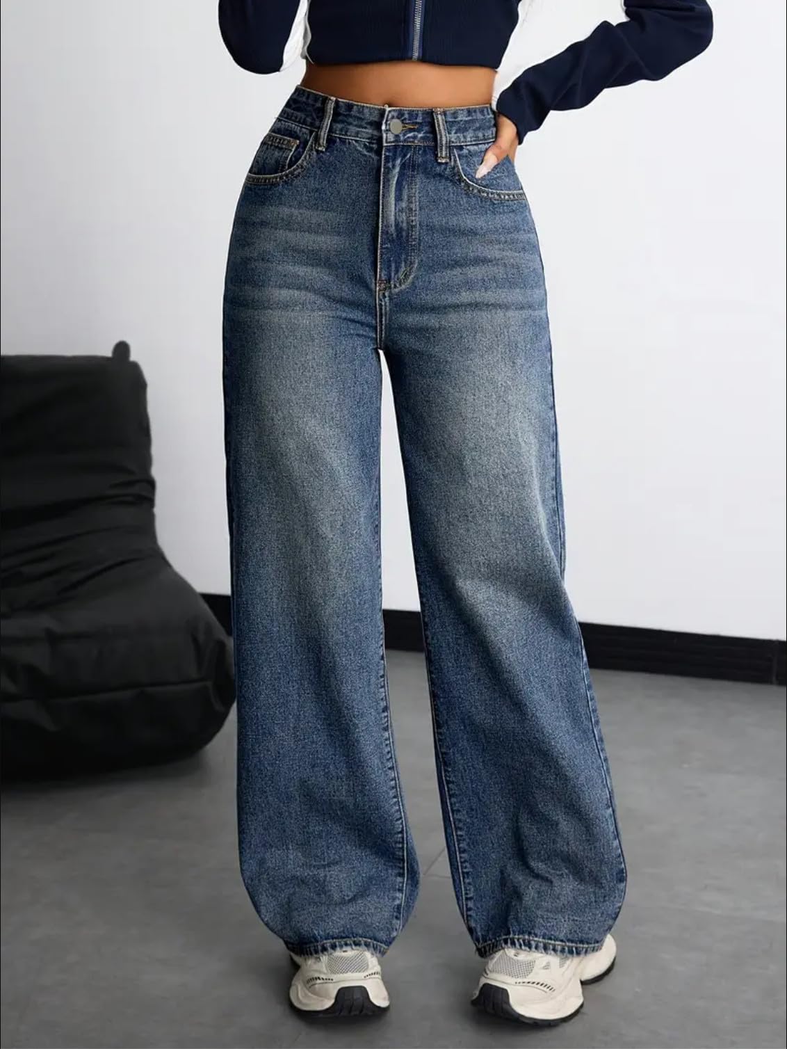 Nifty High Waist Baggy Jeans for Women - Peacock Blue - Image 4