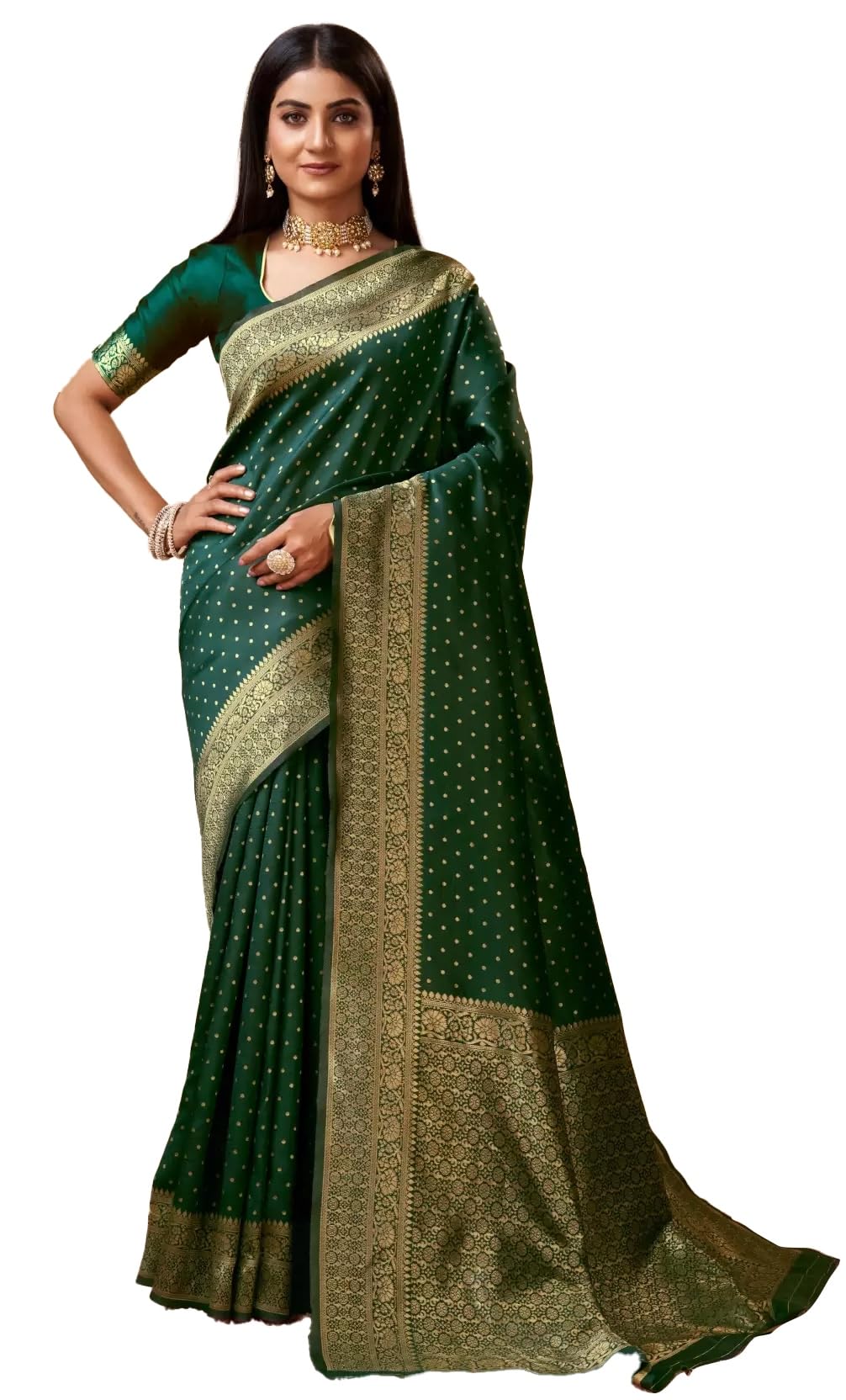 Sugathari Banarasi Silk Saree - Green Zari Work