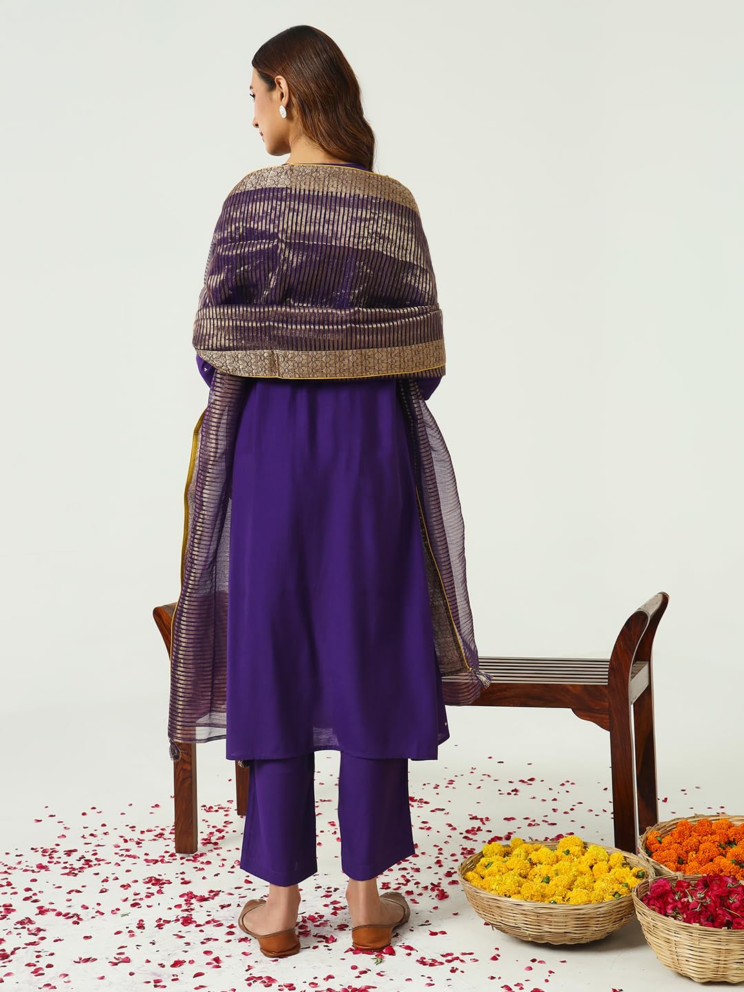 FIORRA Women's Purple Chanderi A-line Kurta - Image 2