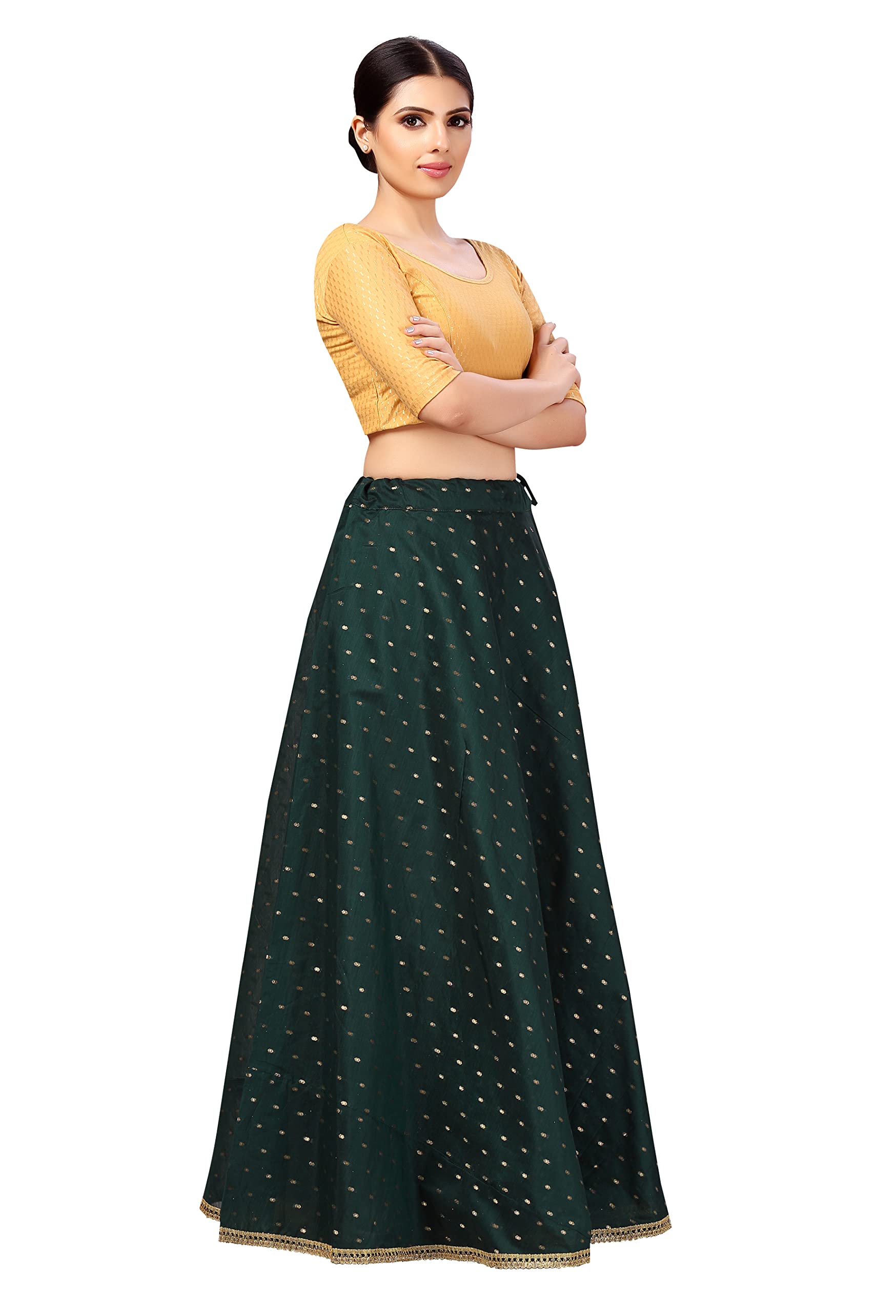 Studio Shringaar Women's Chanderi Silk Maxi Skirt Lahenga - Bottle Green - Image 5