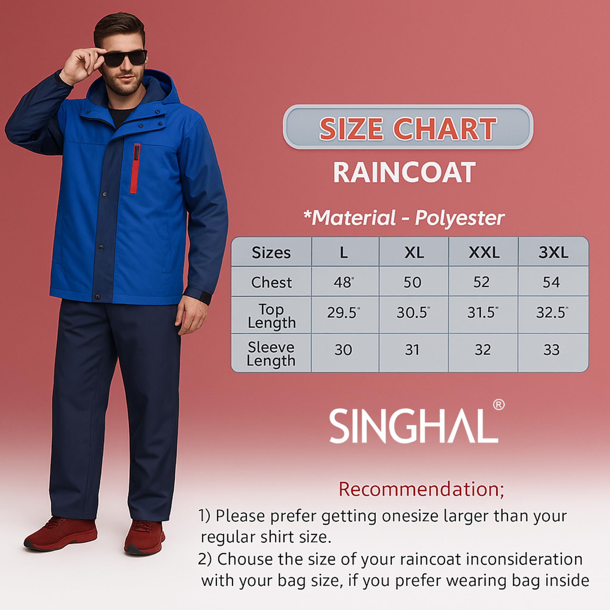 SINGHAL Men's Waterproof Raincoat - Hooded - Image 2