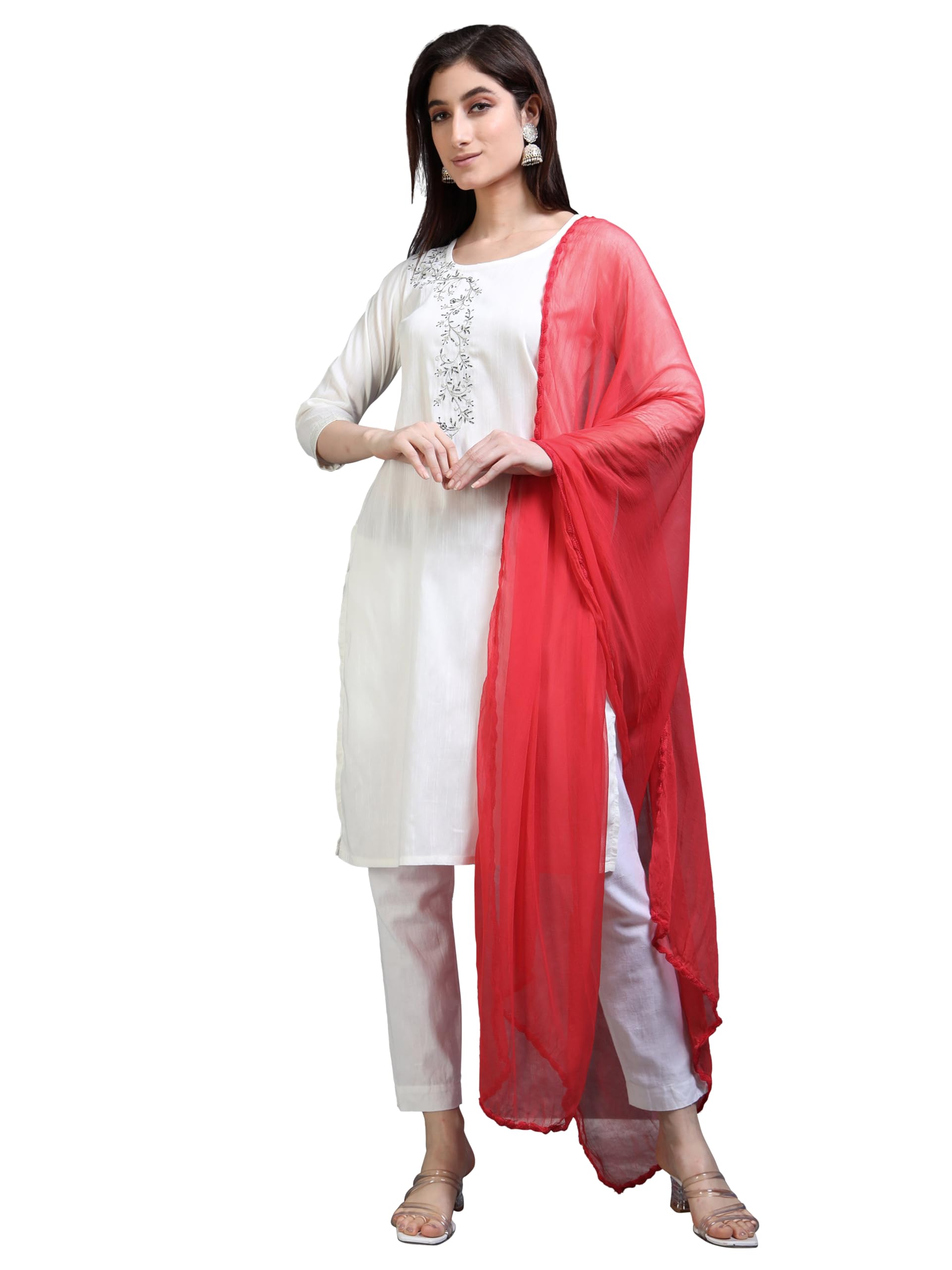 Miraan Pink Chiffon Dupatta with Woven Border