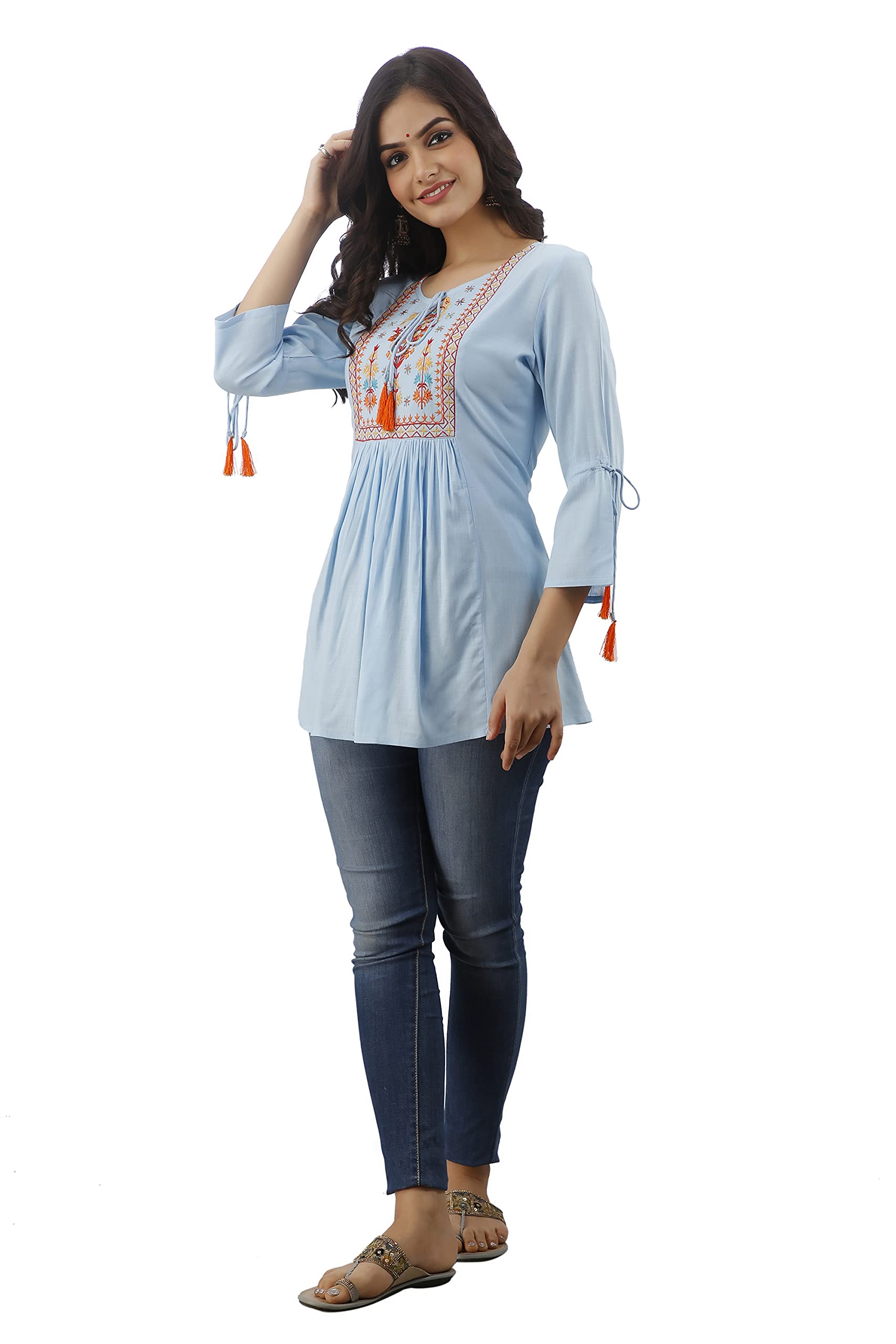 DMP FASHION Women's Embroidered Top - Light Blue