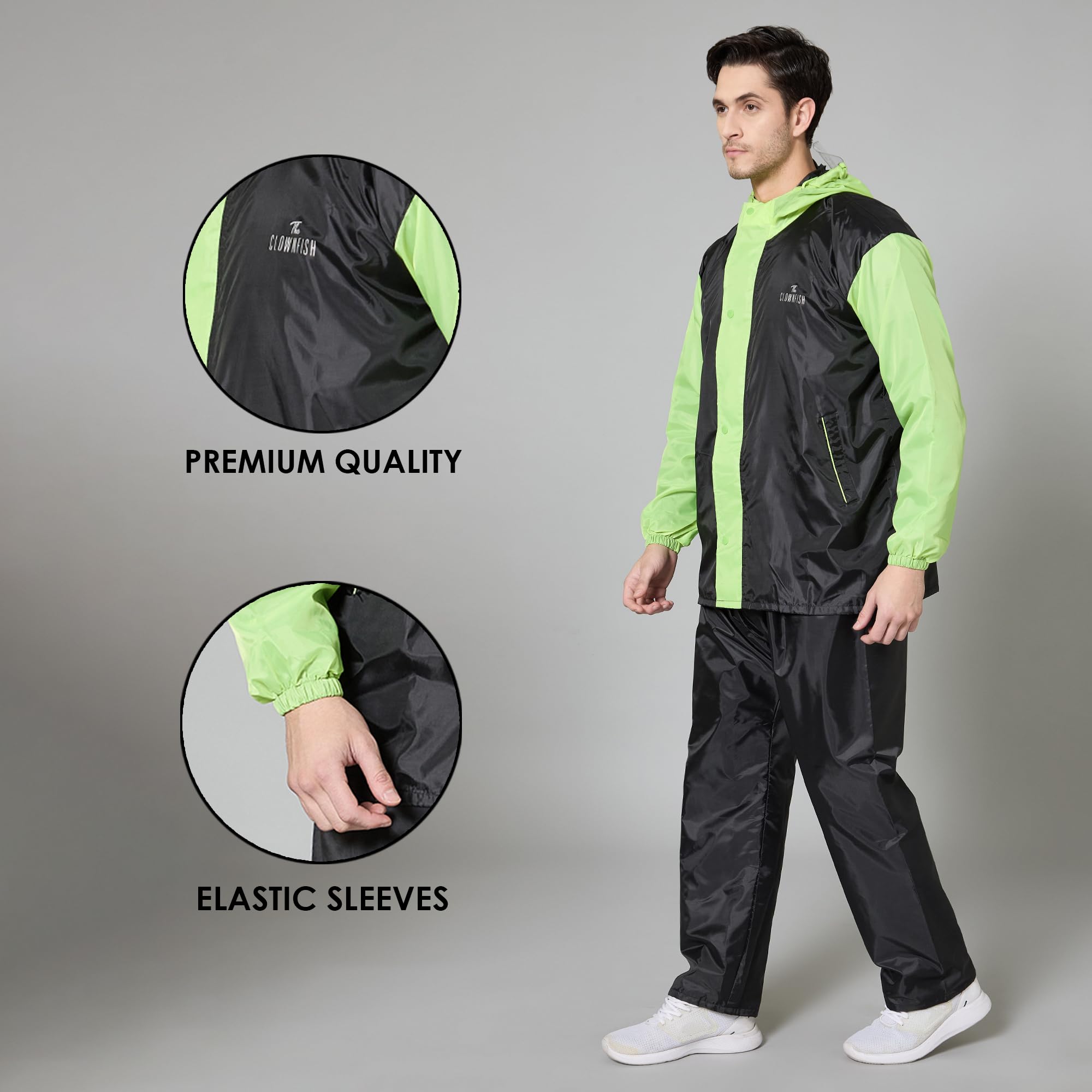 THE CLOWNFISH Men's Waterproof Reversible Rain Coat - Black/Neon - Image 3