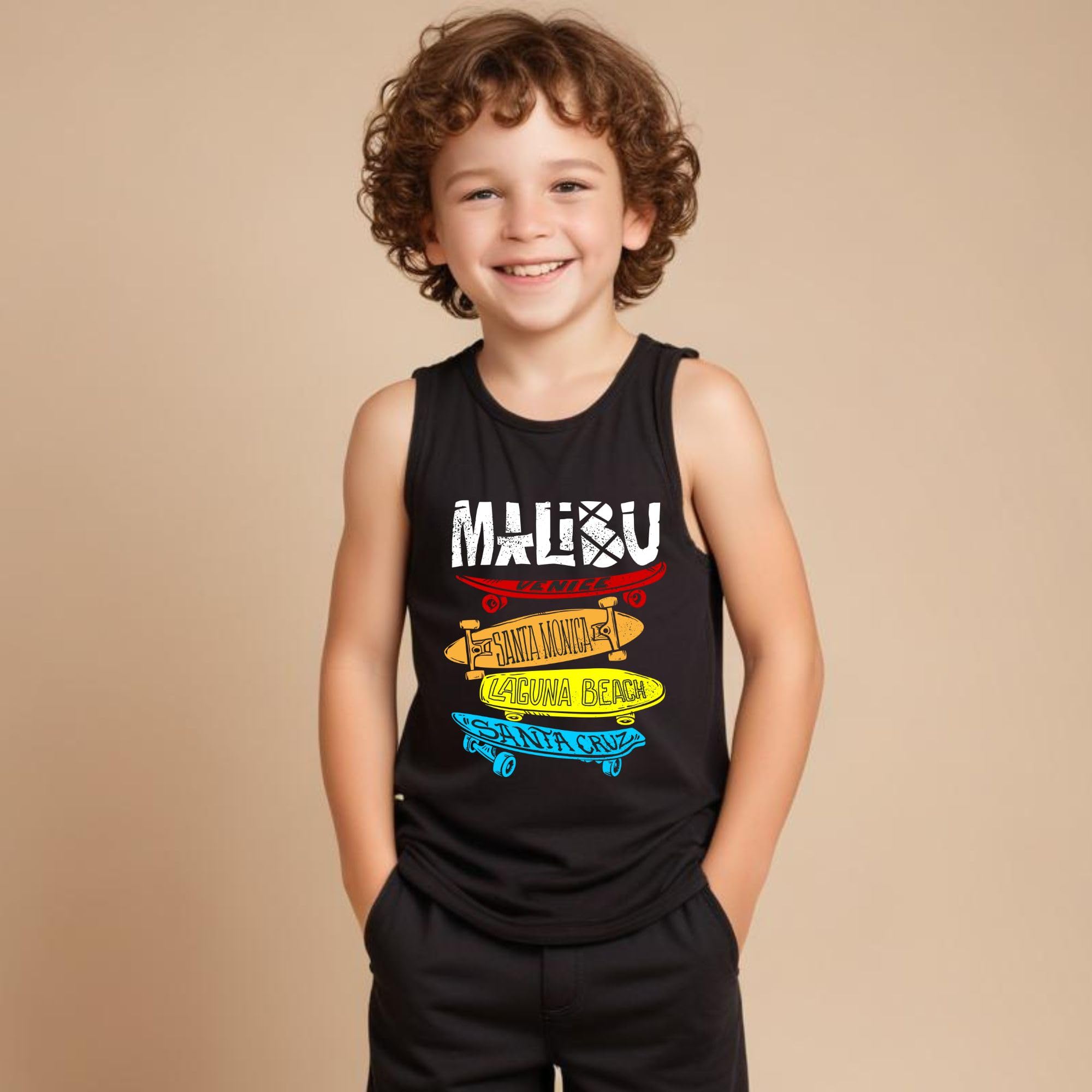 Minicult Printed Cotton Jersey Vest for Boys and Girls - Blue - Image 3