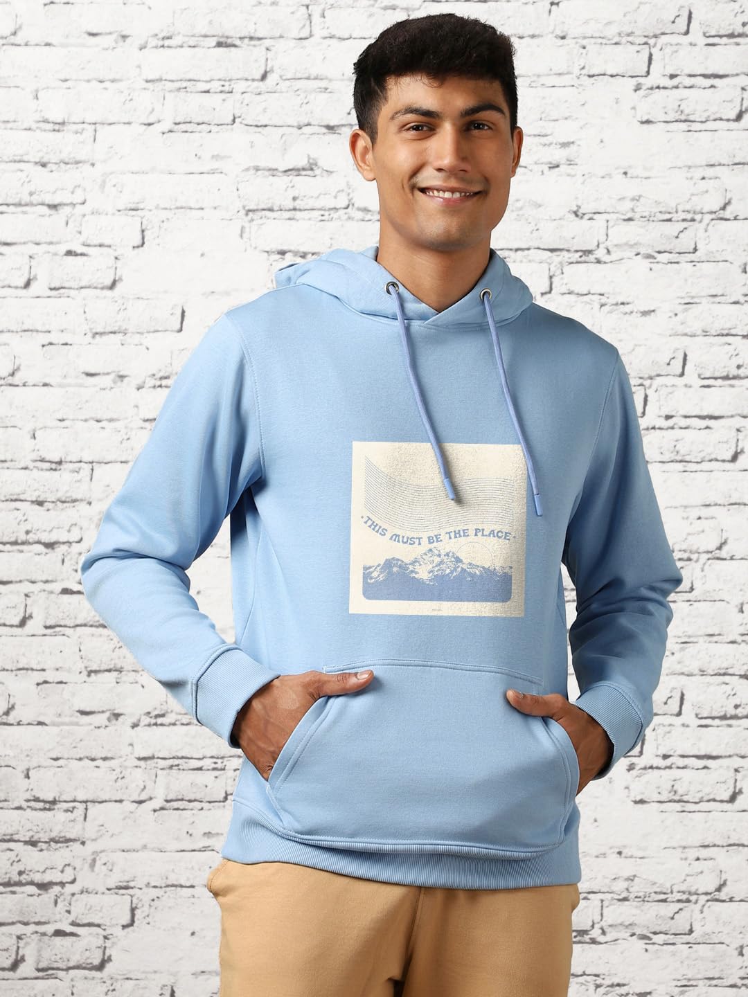 NOBERO Men Cotton Blend Hooded Sweatshirt - Powder Blue - Image 4