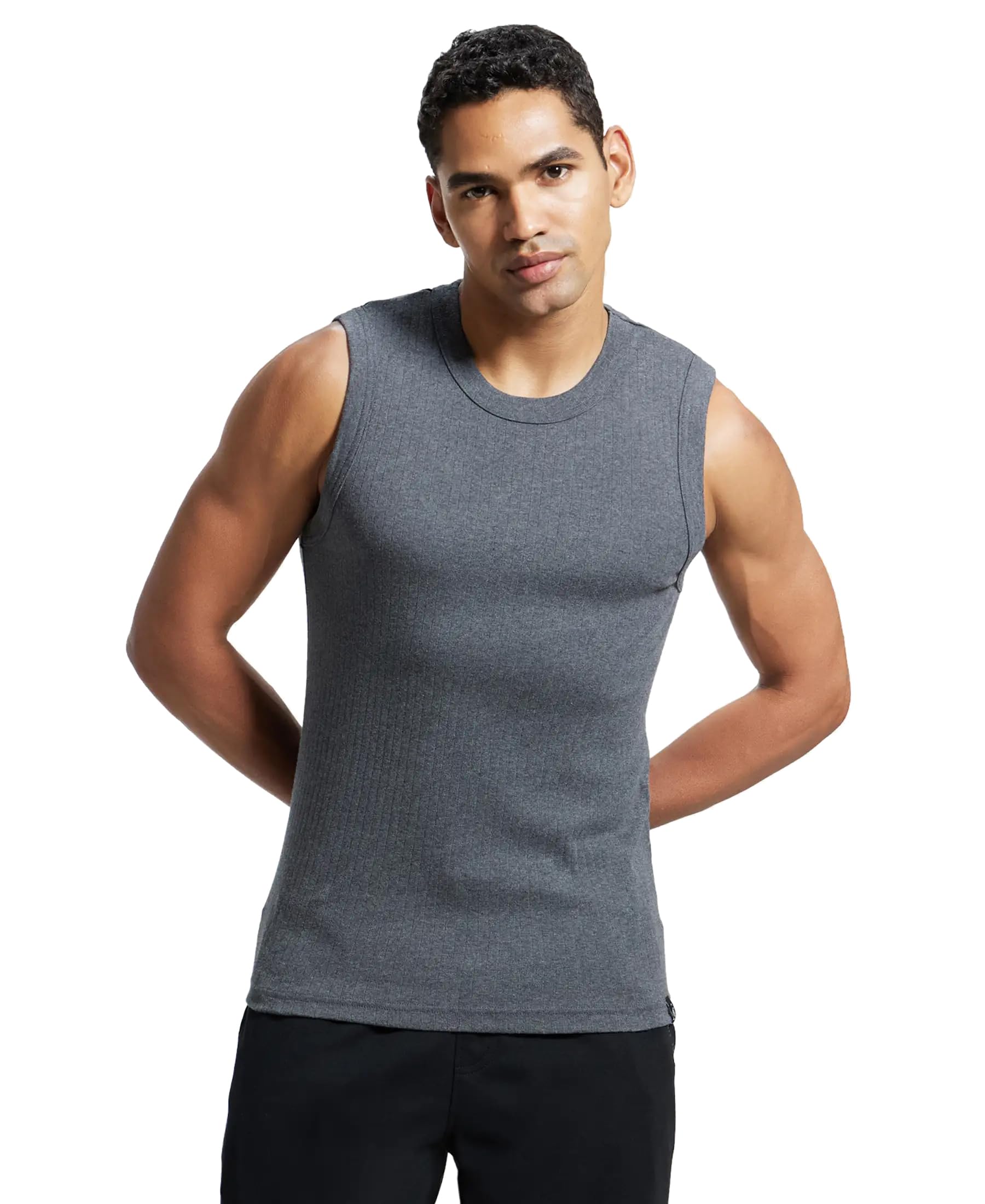 Jockey Men's Cotton Rib Muscle Vest - Charcoal Melange