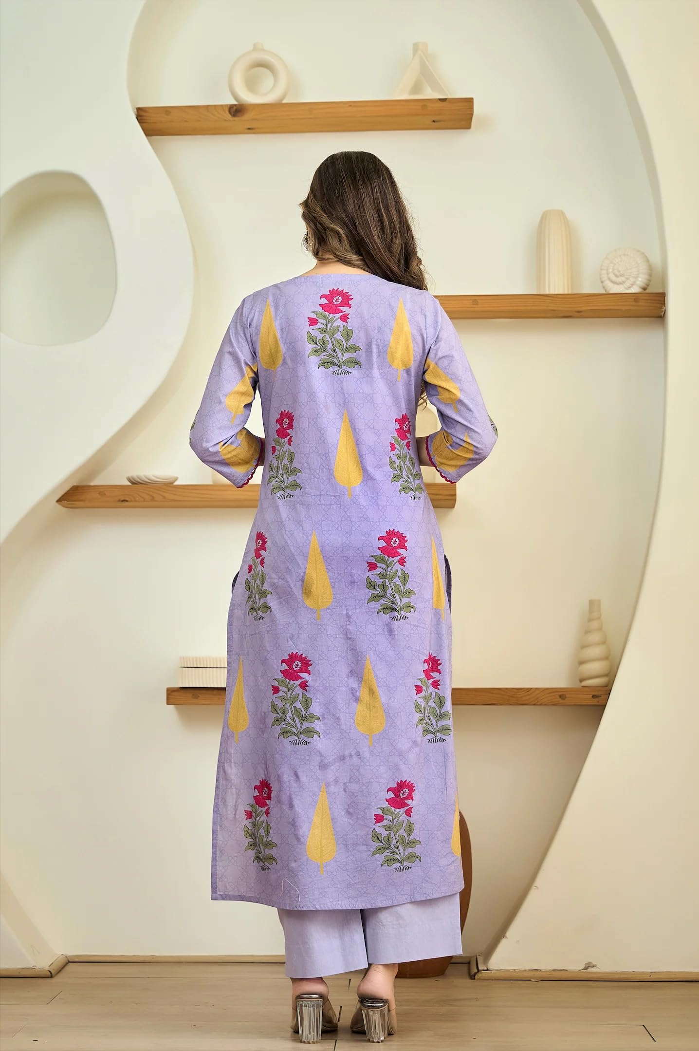 GoSriKi Lavender Printed Kurta Set for Women - Image 2