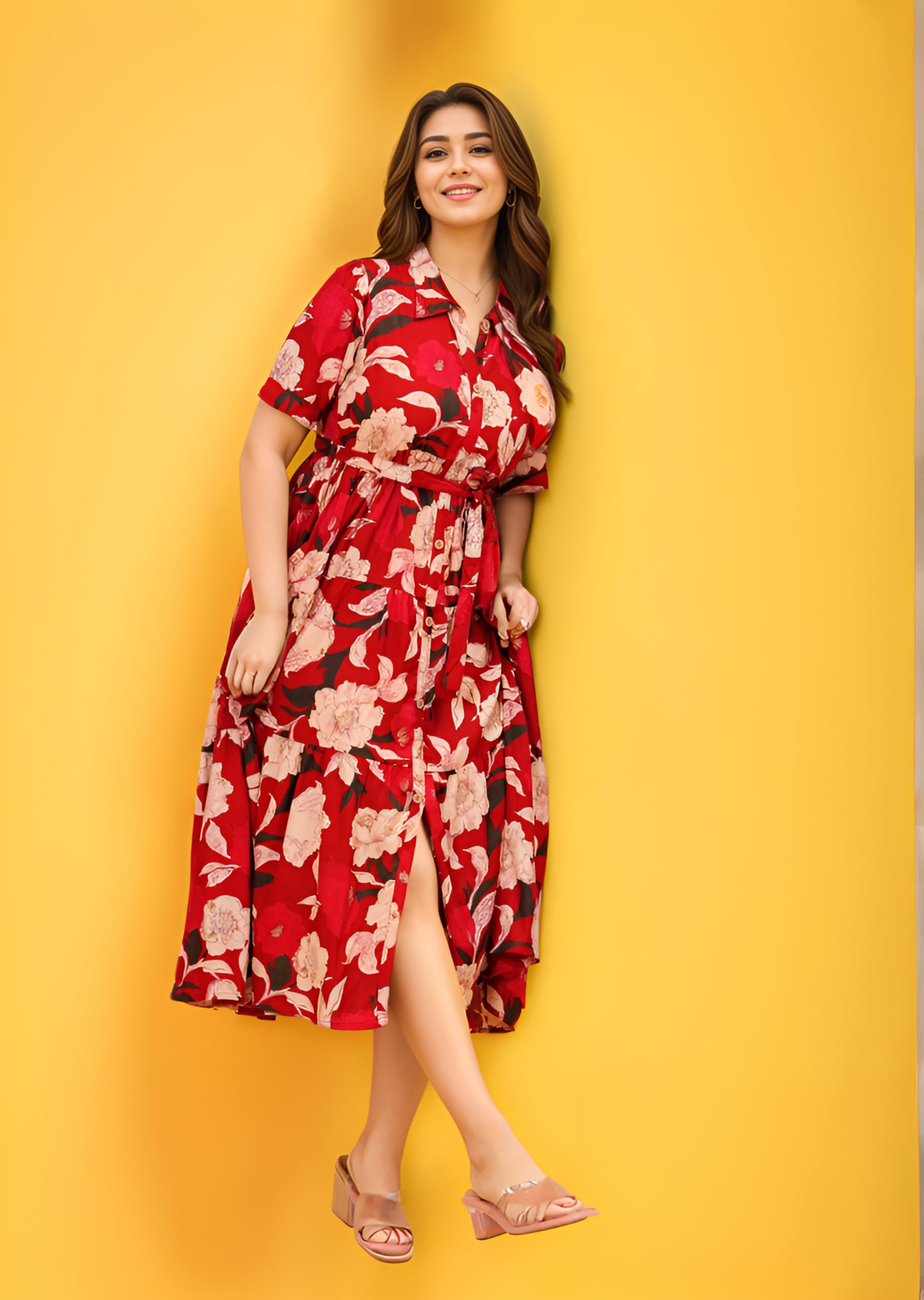 VK Women Floral Printed Maxi Dress - Red - Image 4