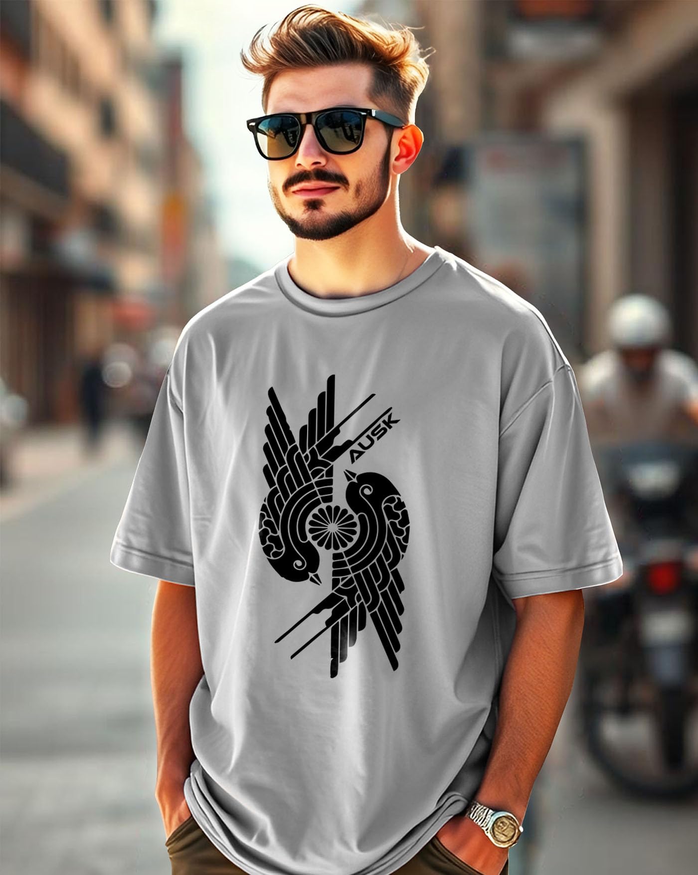 AUSK Mens Printed Cotton T-Shirt - Grey - Image 2