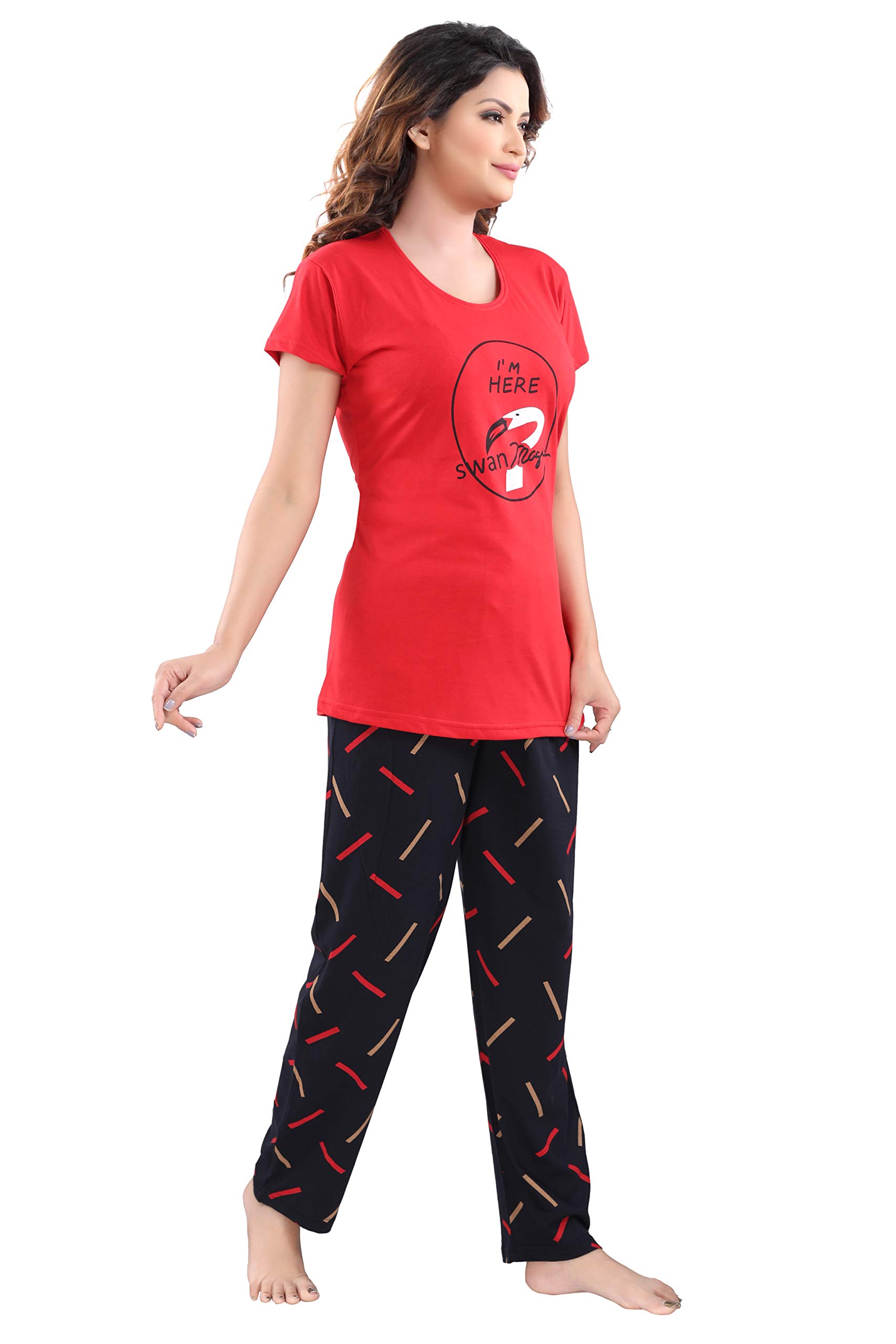 DZZO Women's Cotton Night Suit - Red - Image 2