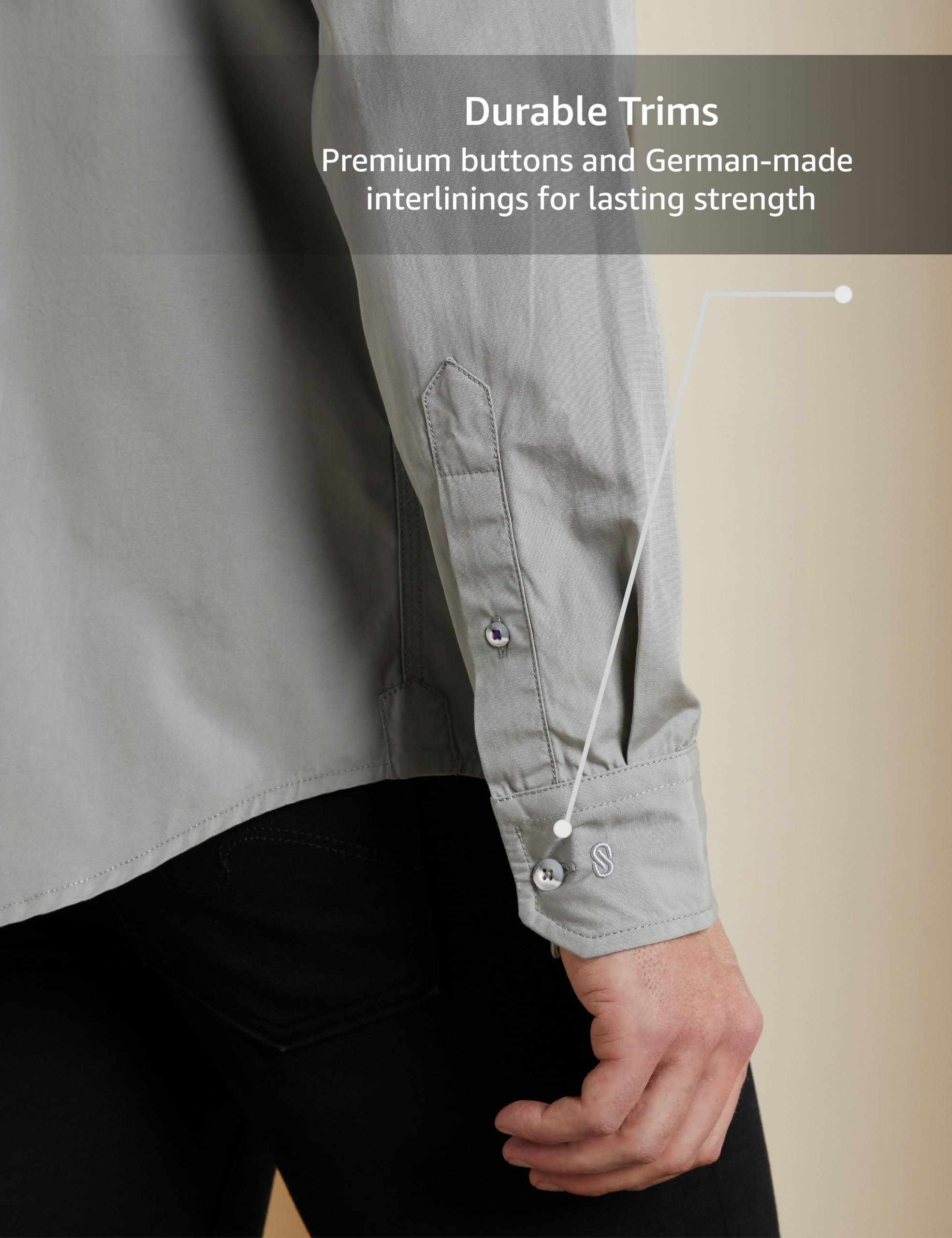 Symbol Men's Casual Cotton Poplin Shirt - Light Grey - Image 5