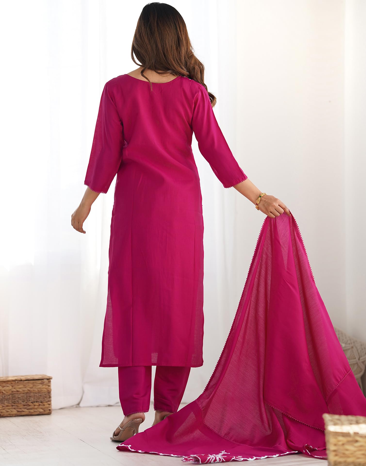 SIRIL Pink Embroidery Kurta Set for Women - Image 2