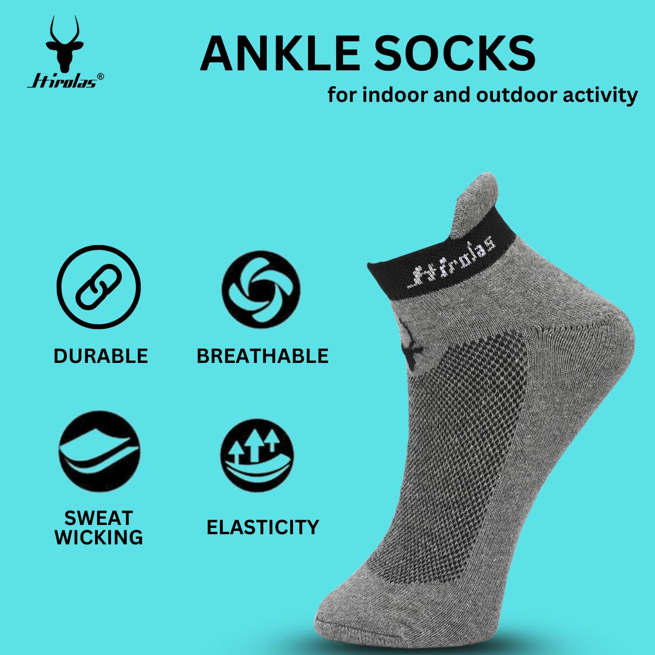 Hirolas Men's Thick Cotton Half Terry Sports Socks - Black, Light Grey, White - Image 2