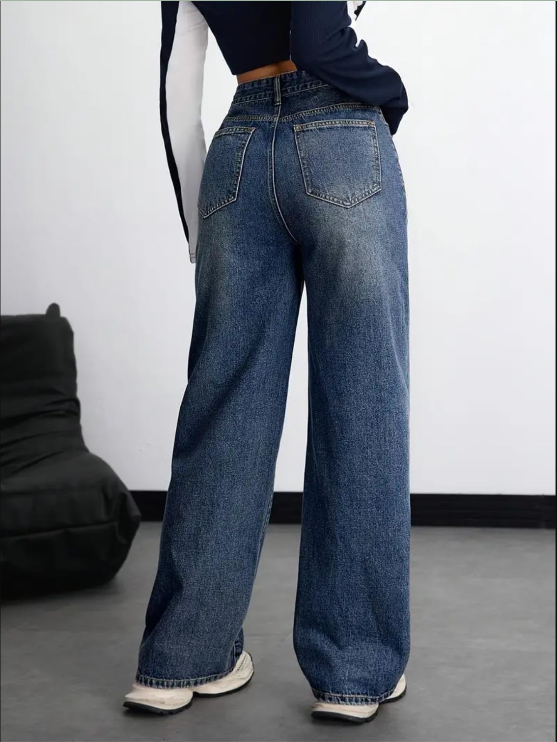 Nifty High Waist Baggy Jeans for Women - Peacock Blue - Image 3