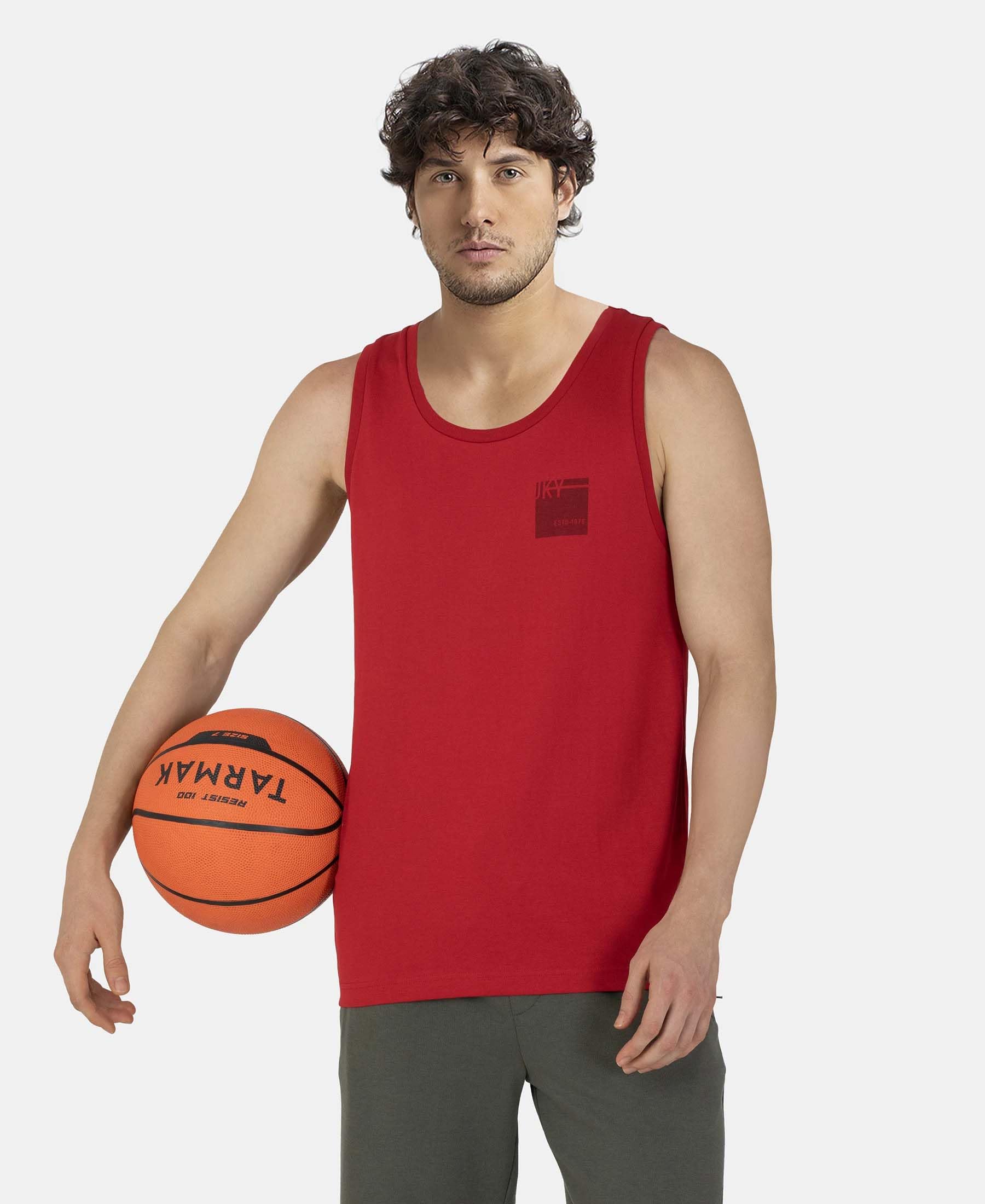 Jockey Men's Cotton Rich Graphic Printed Tank Top - Red - Image 5