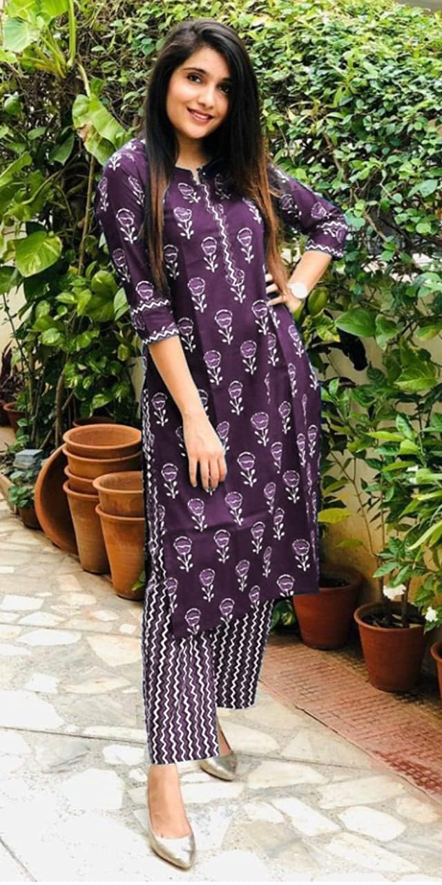 LookMark Women's Printed Cotton Kurta Pant Set - Wine - Image 3