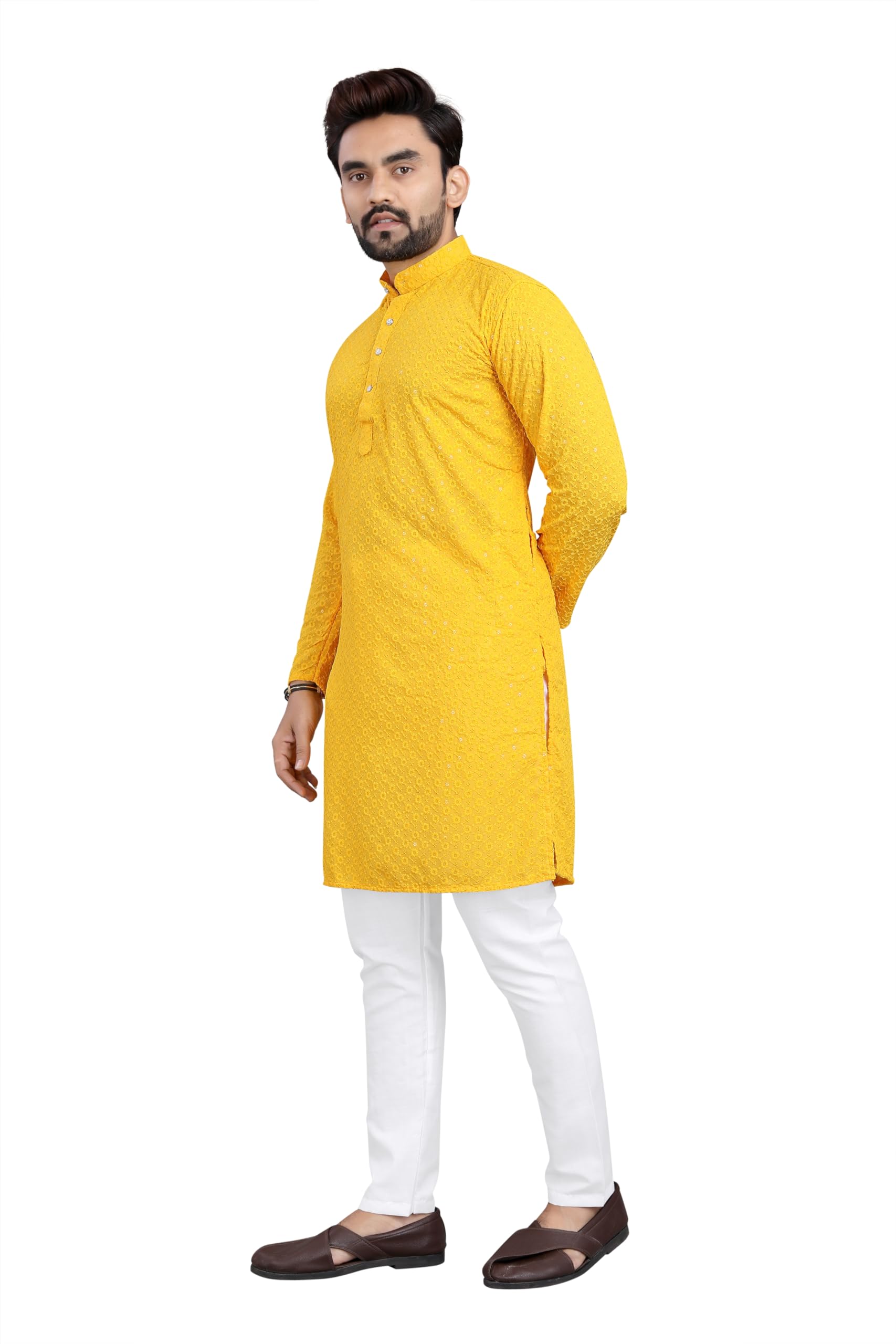 Trustous Men Kurta Pajama Set - Yellow - Image 3