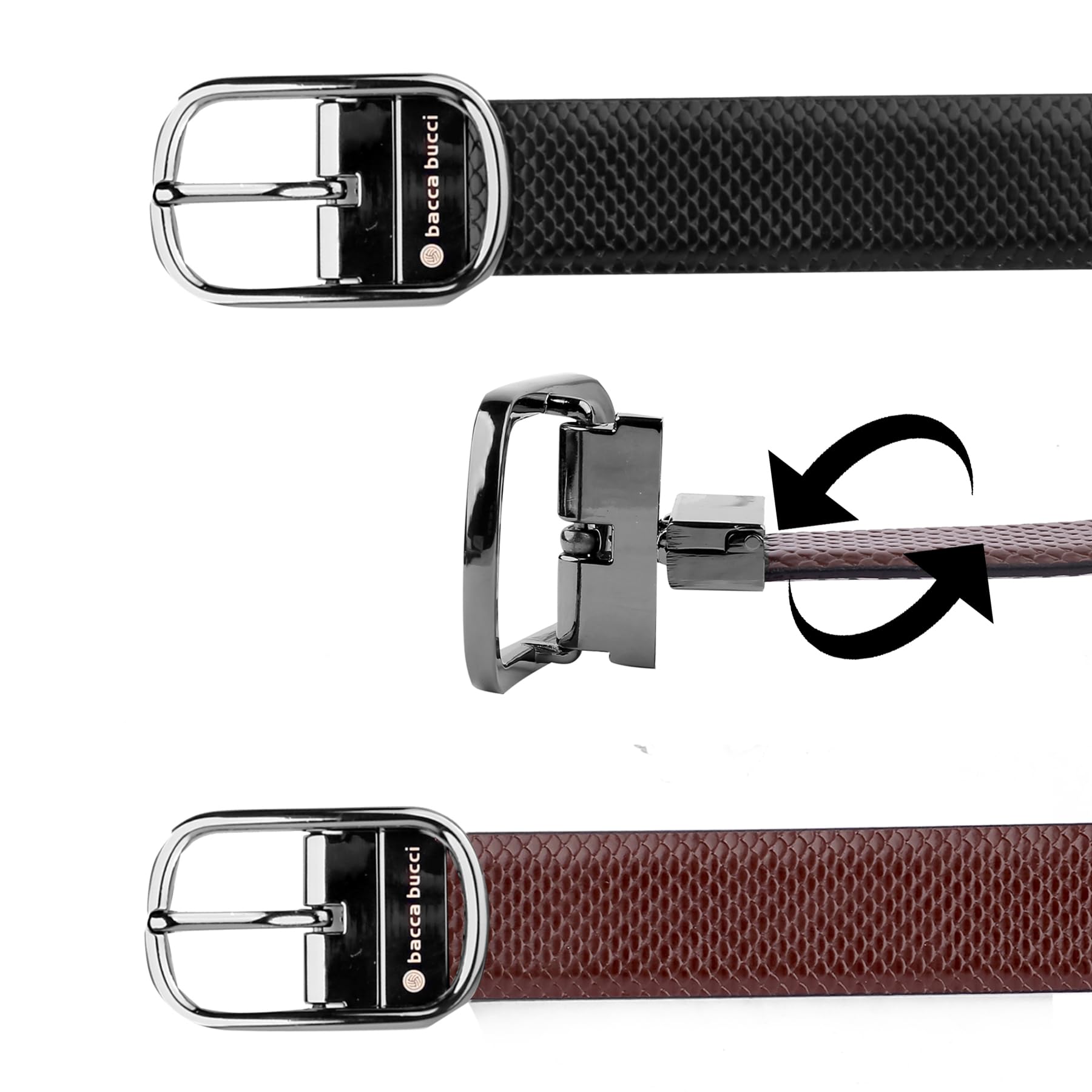 Bacca Bucci Men's Leather Belt - Black & Brown Reversible - Image 5