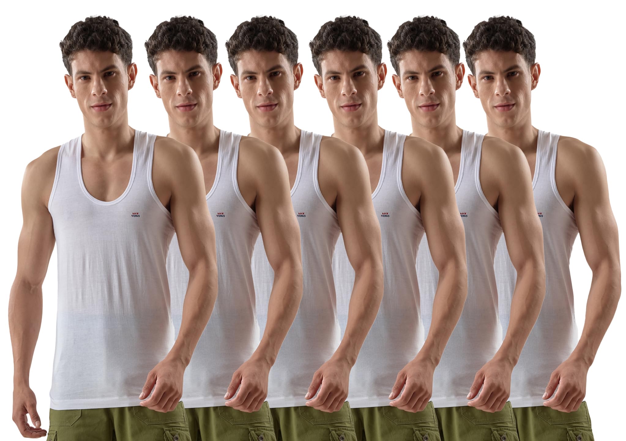 LUX VENUS Men's White Cotton Ribbed Sleeveless Vest