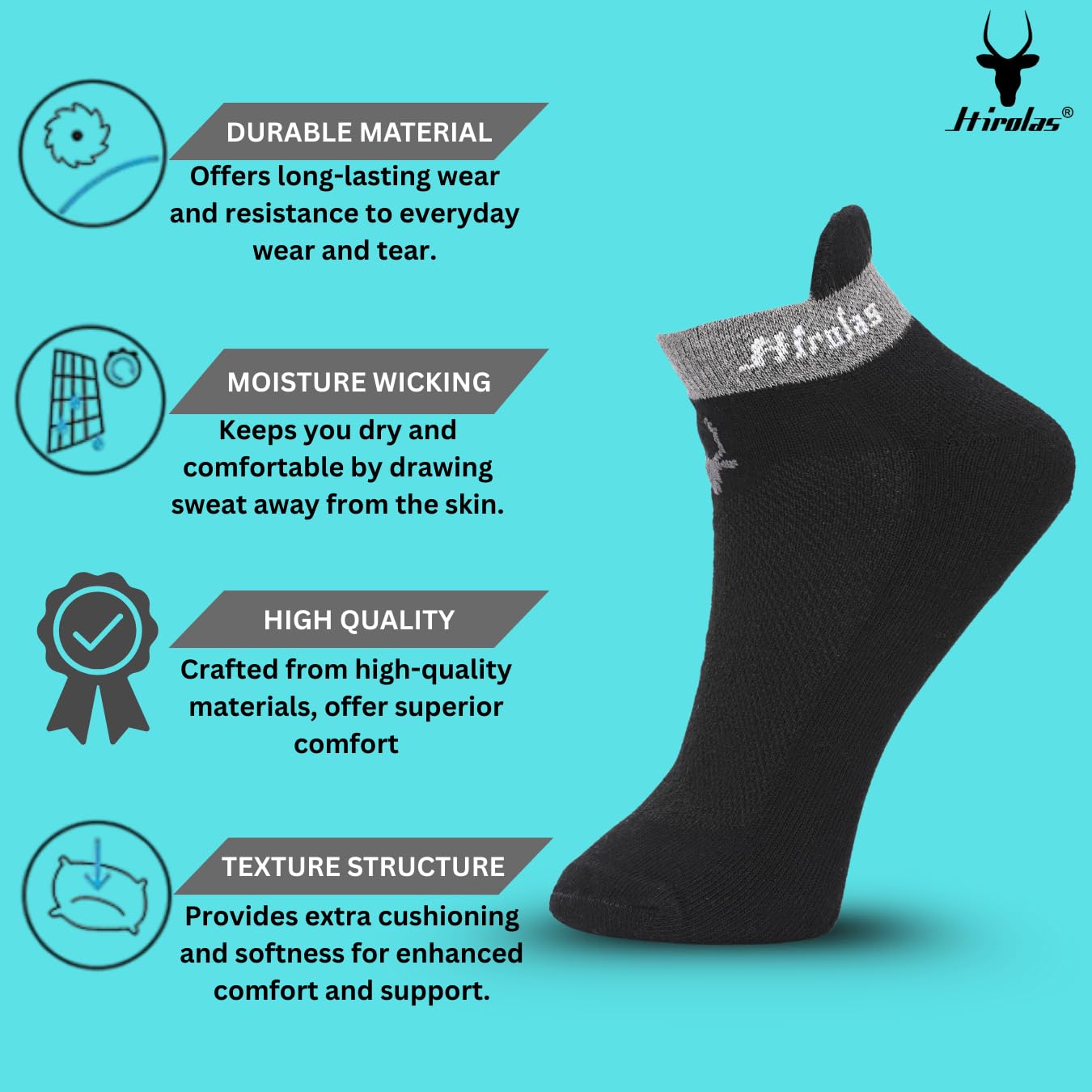 Hirolas Men's Thick Cotton Half Terry Sports Socks - Black, Light Grey, White - Image 4