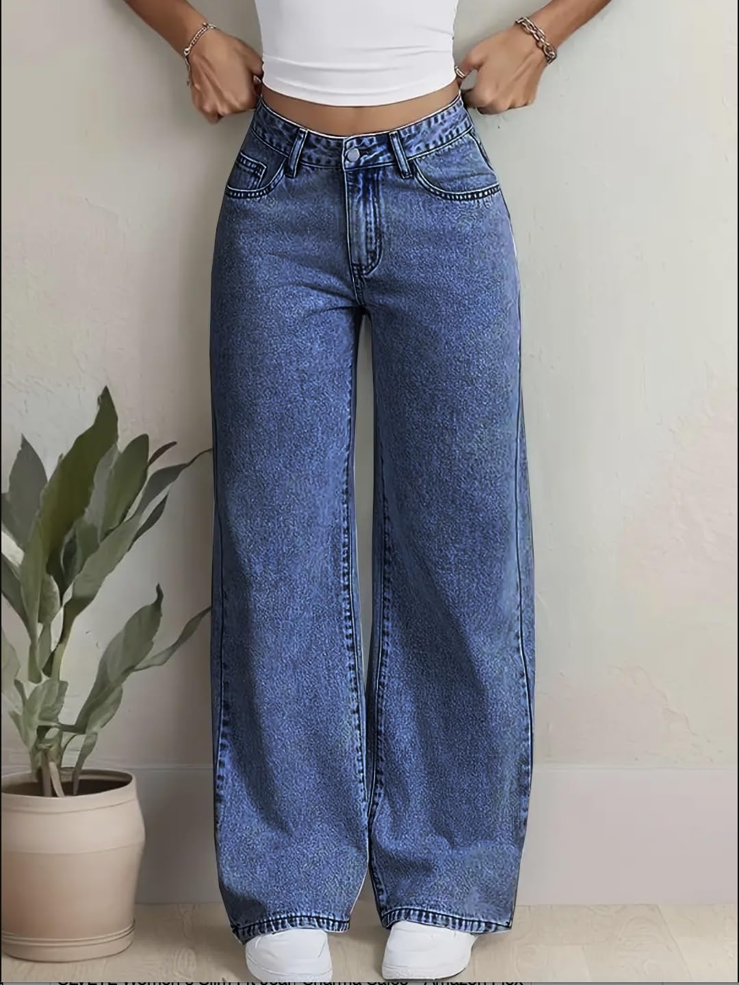 High Waist Baggy Jeans Women - Blue Denim - Image 2