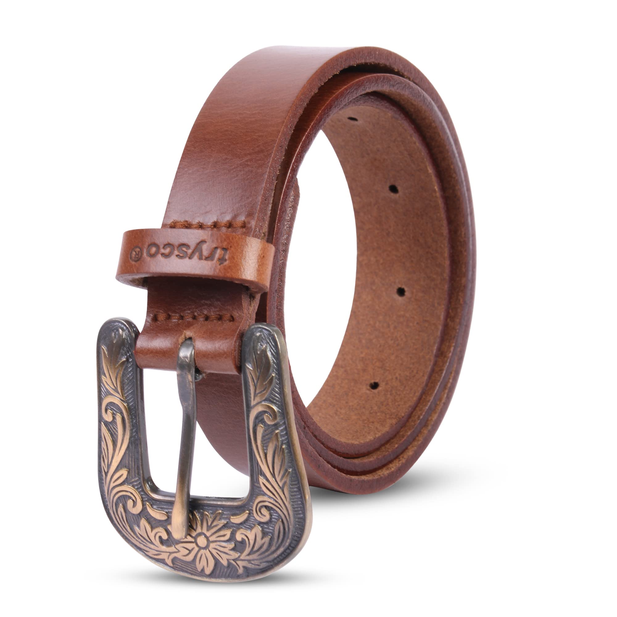 trysco Genuine Leather Belt for Girls/Women - Tan - Image 2
