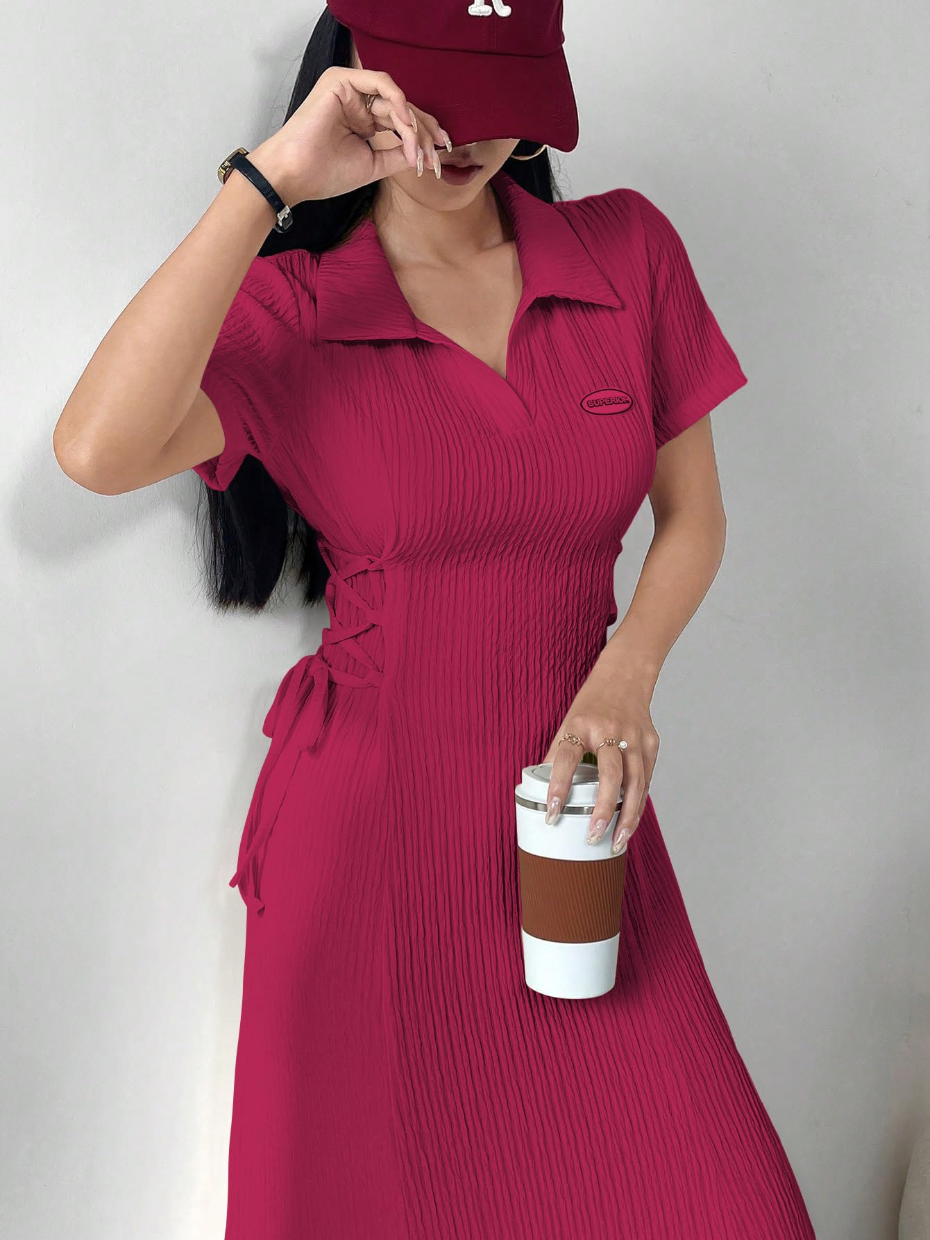 Shasmi Women's Hot Pink Applique Lace-Up Dress - Image 4