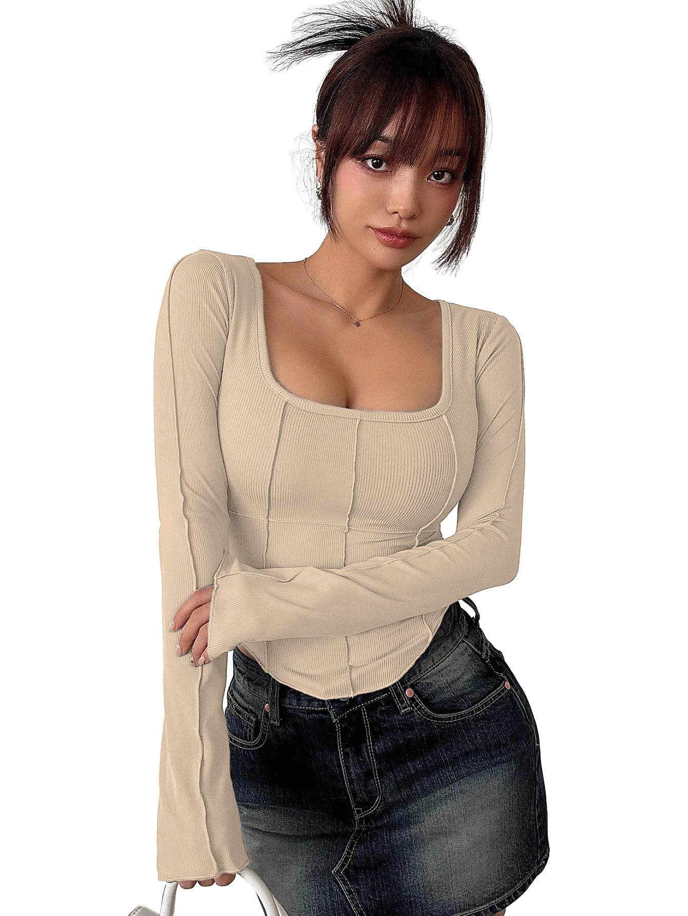 Sugathari Women's T-Shirt Crew Neck Long Sleeve