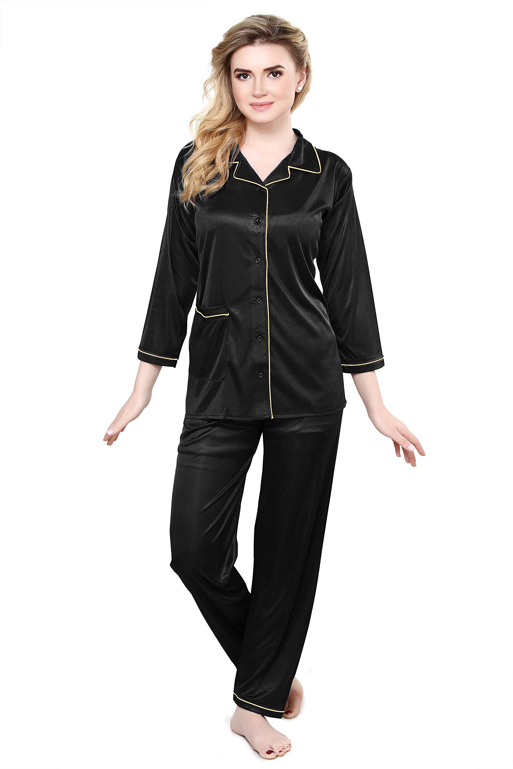 TIGYWIGY Women's Satin Pajama Set - Black