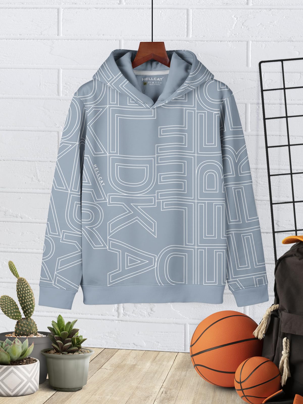 HELLCAT Printed Cotton Hoodie for Boys - Bluish Grey - Image 2