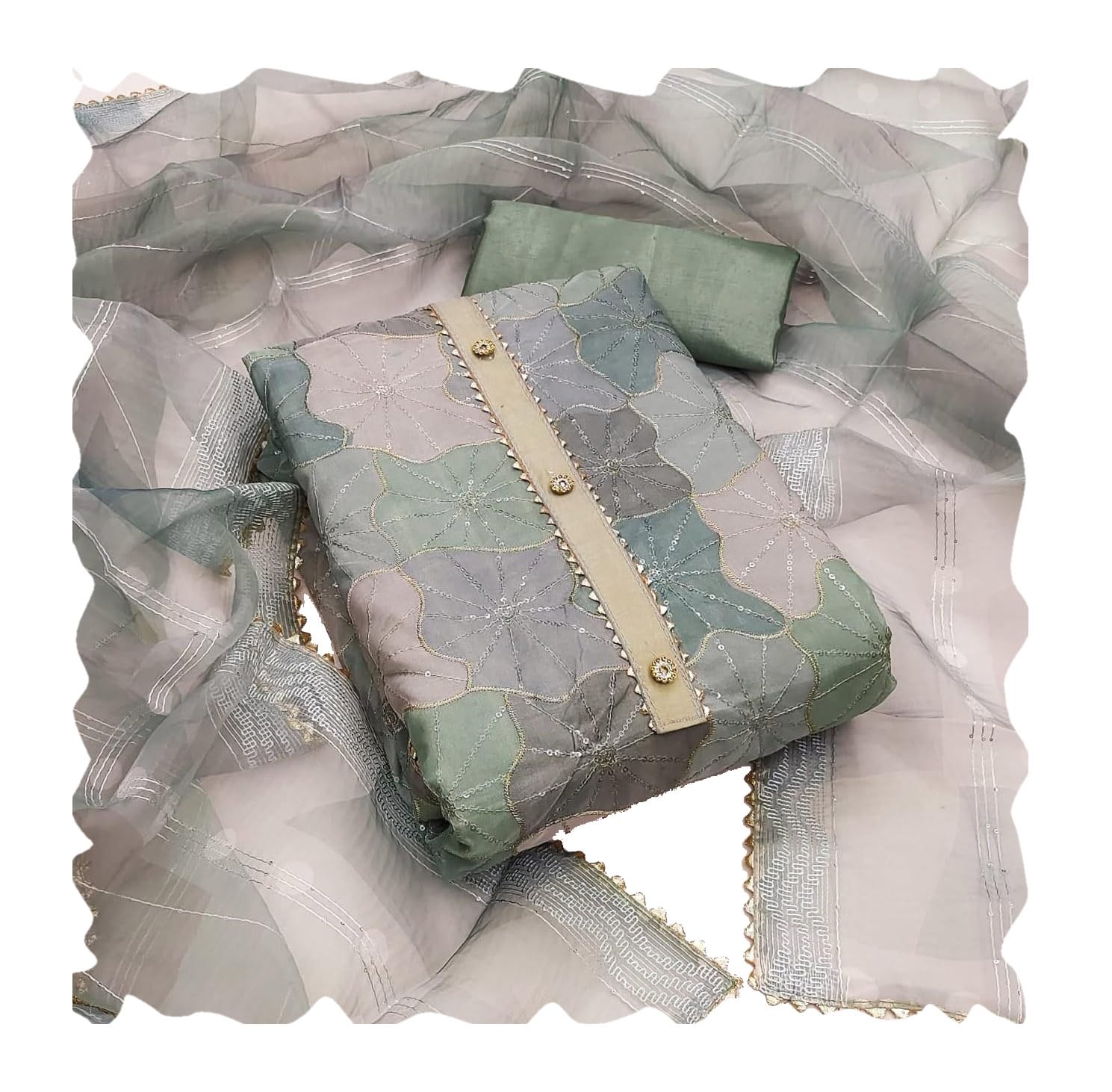 Organza Silk Dress Material with Digital Print Dupatta for Women - Grey