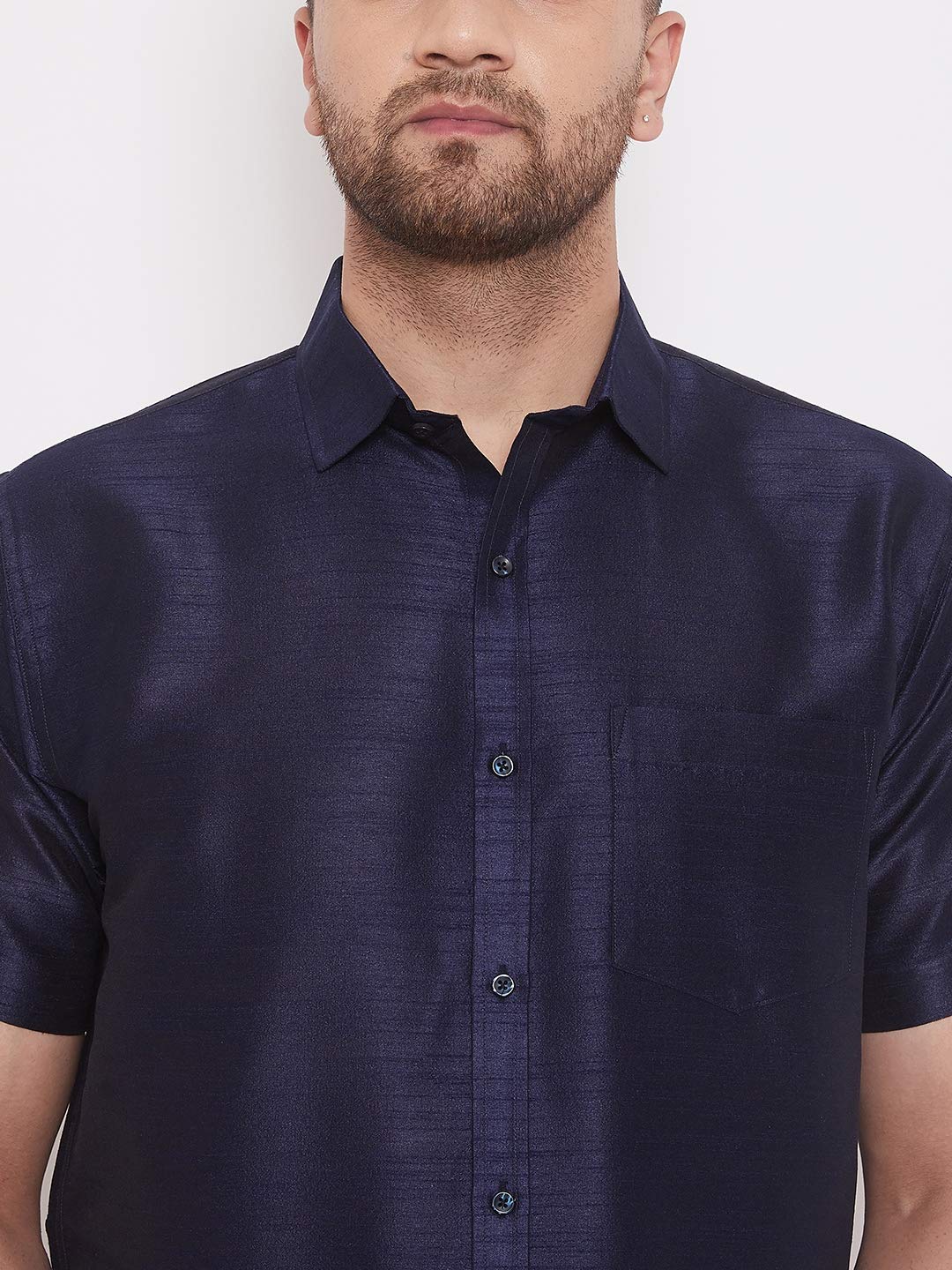 VASTRAMAY Navy Blue Ethnic Shirt for Men - Image 4