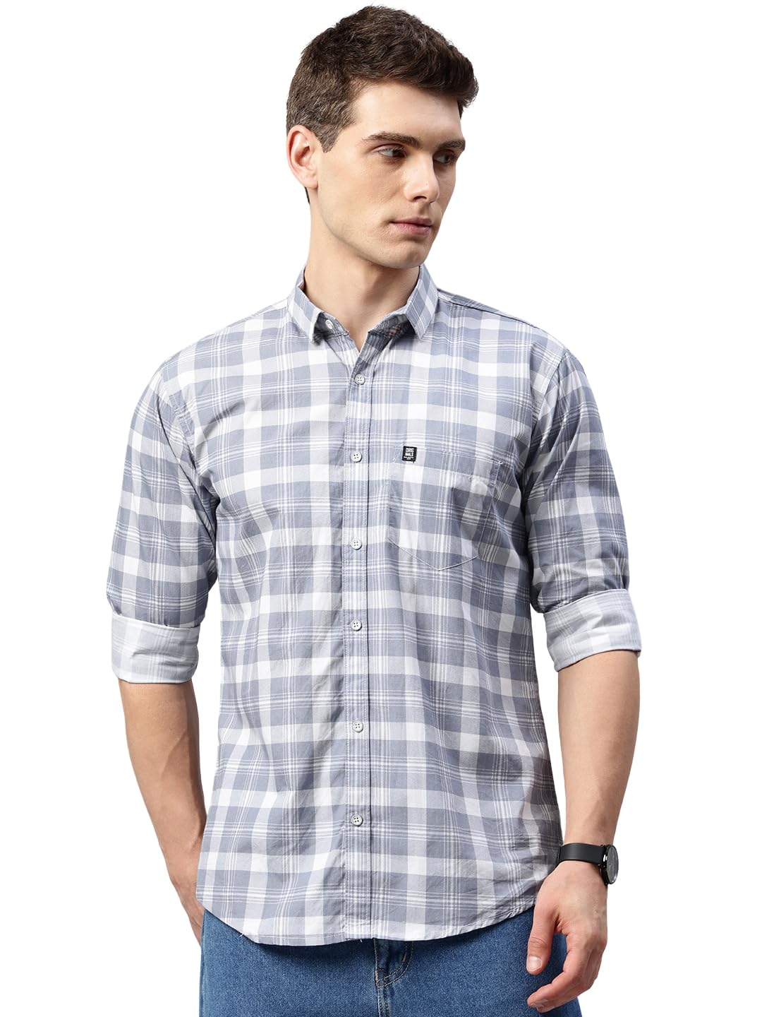 Majestic Man Grey Checkered Casual Shirt for Men