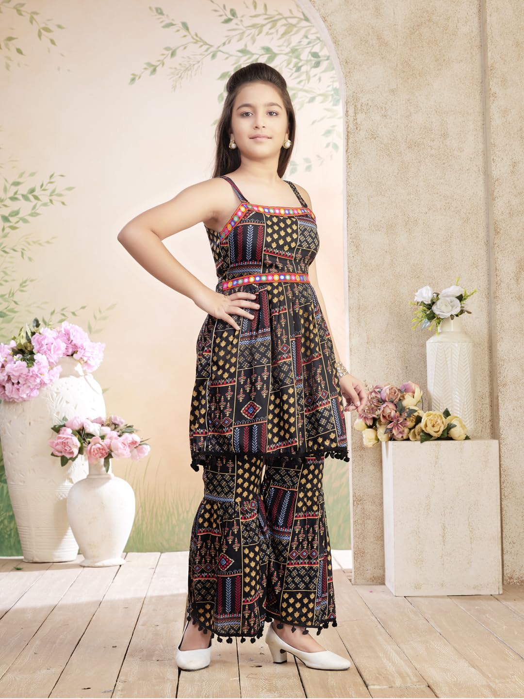 Aarika Girls Kurti Sharara Set - Black - Image 2