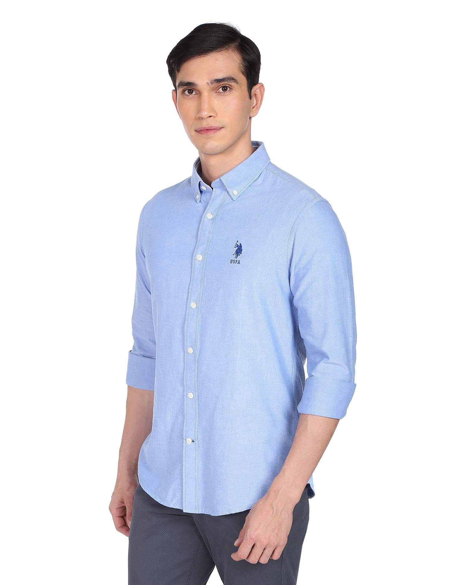 U. S. POLO ASSN. Men's Cotton Solid Shirt - Blue - Image 5