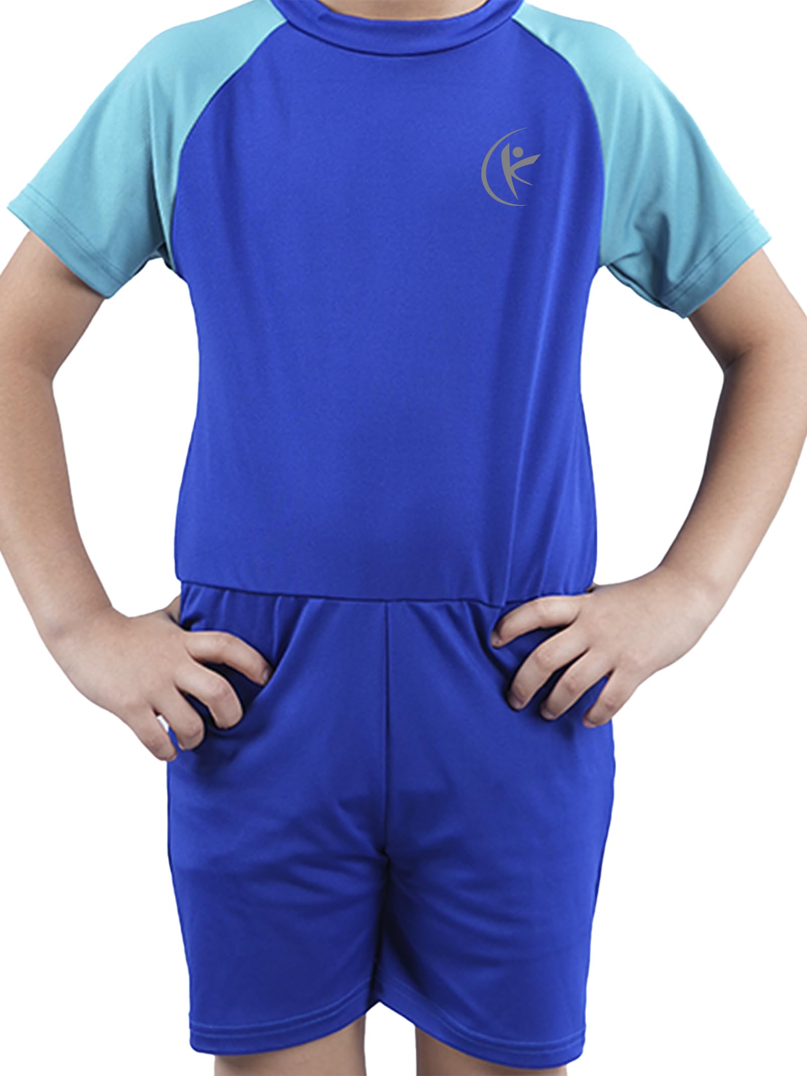 KiddoPanti Boys Girls Half Sleeve Swim Suit - Royal Blue Turquoise - Image 4