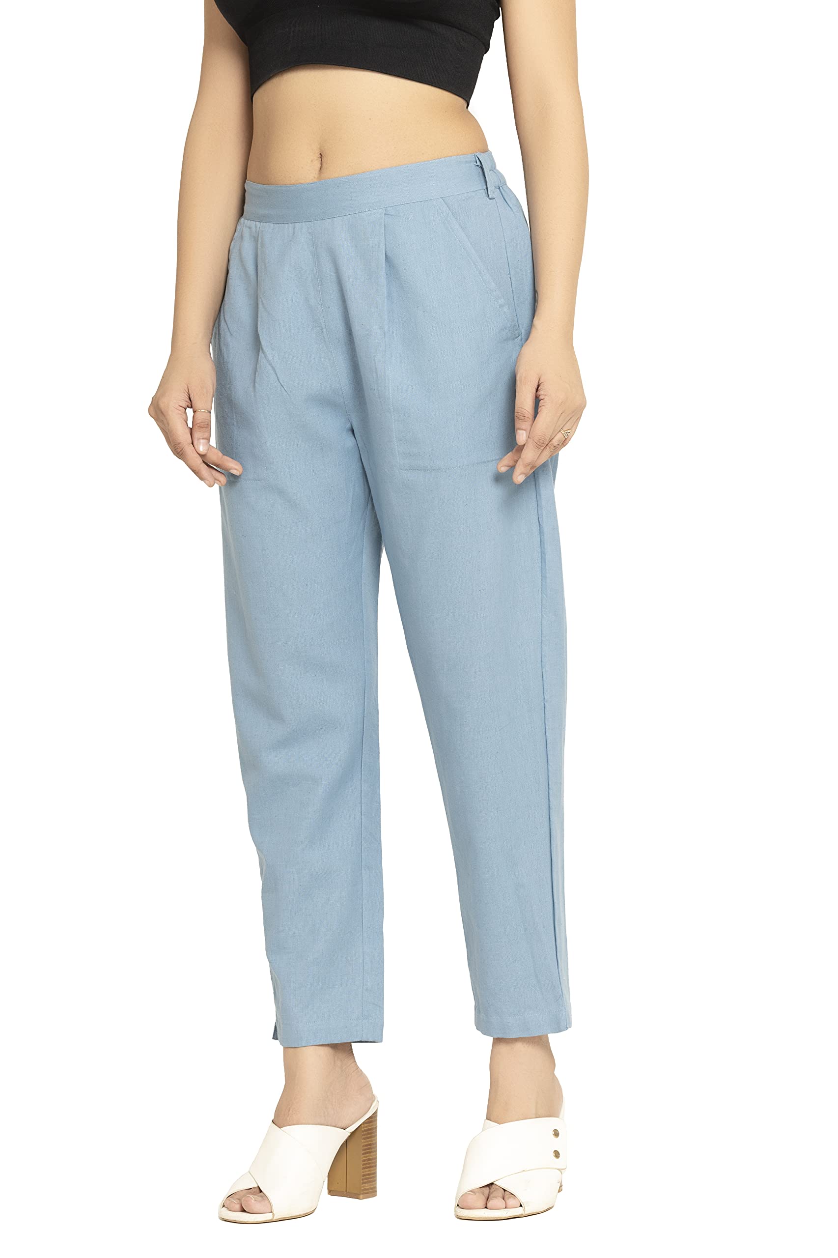 Women's Cotton Trousers - Blue - Image 2