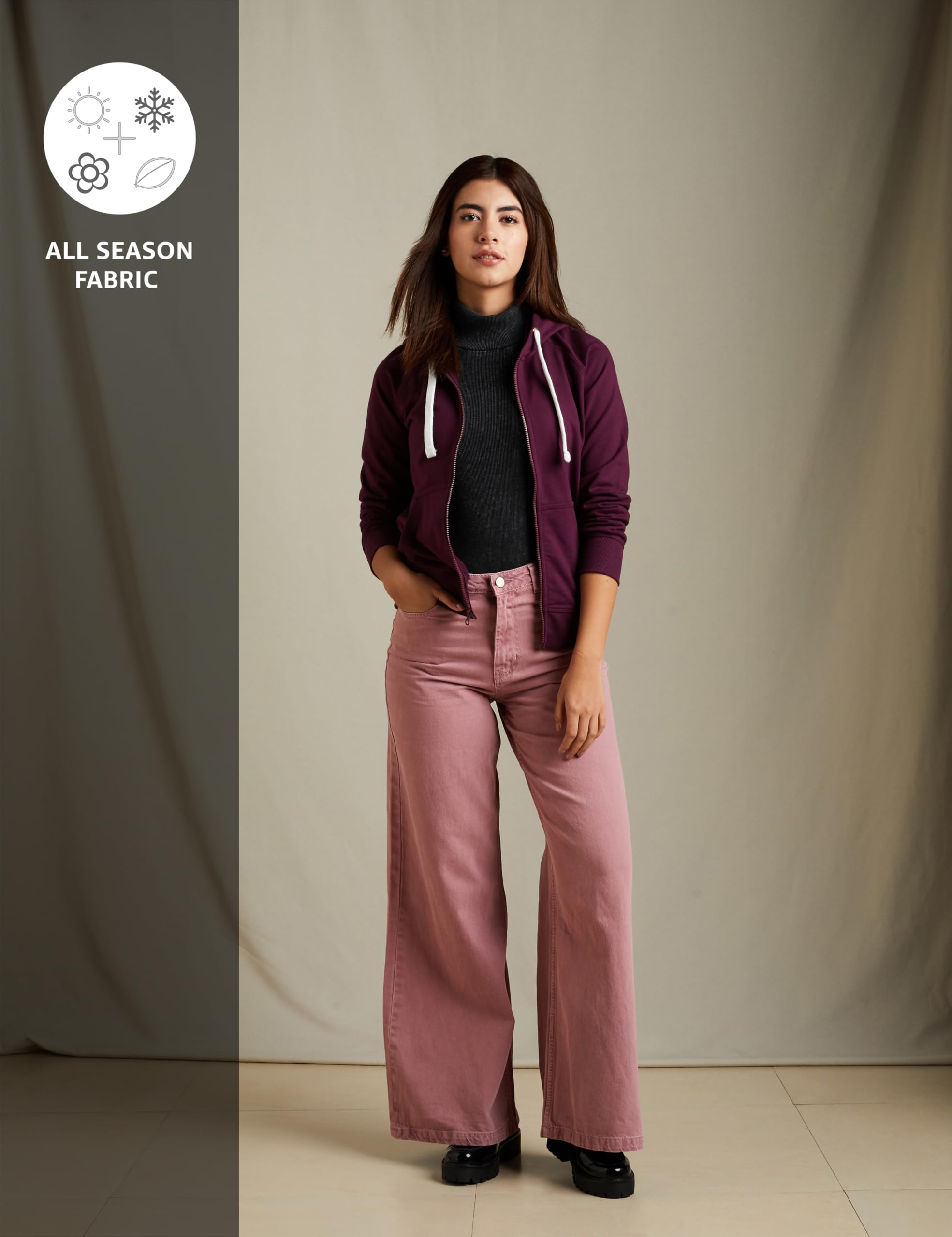 Symbol Purple Cotton Hooded Sweatshirt for Women - Image 3