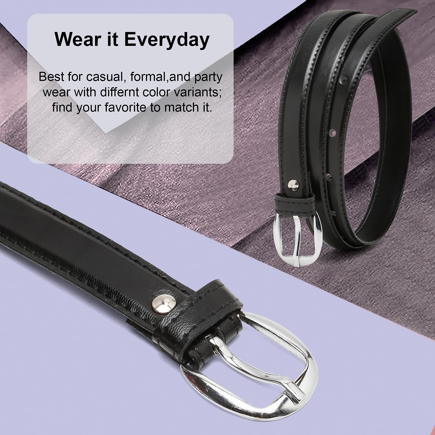 TYBELT Vegan Leather Belt for Women - Black - Image 4