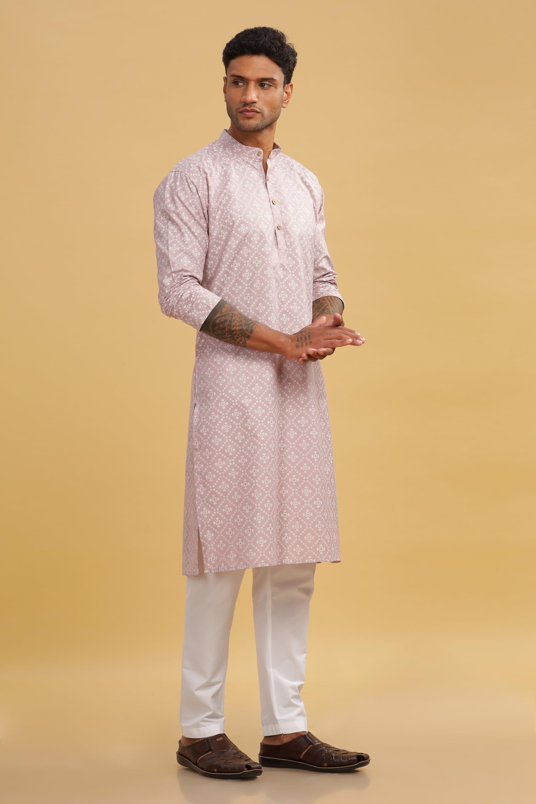 BE ACTIVE Men's Cotton Kurta - Pink - Image 3