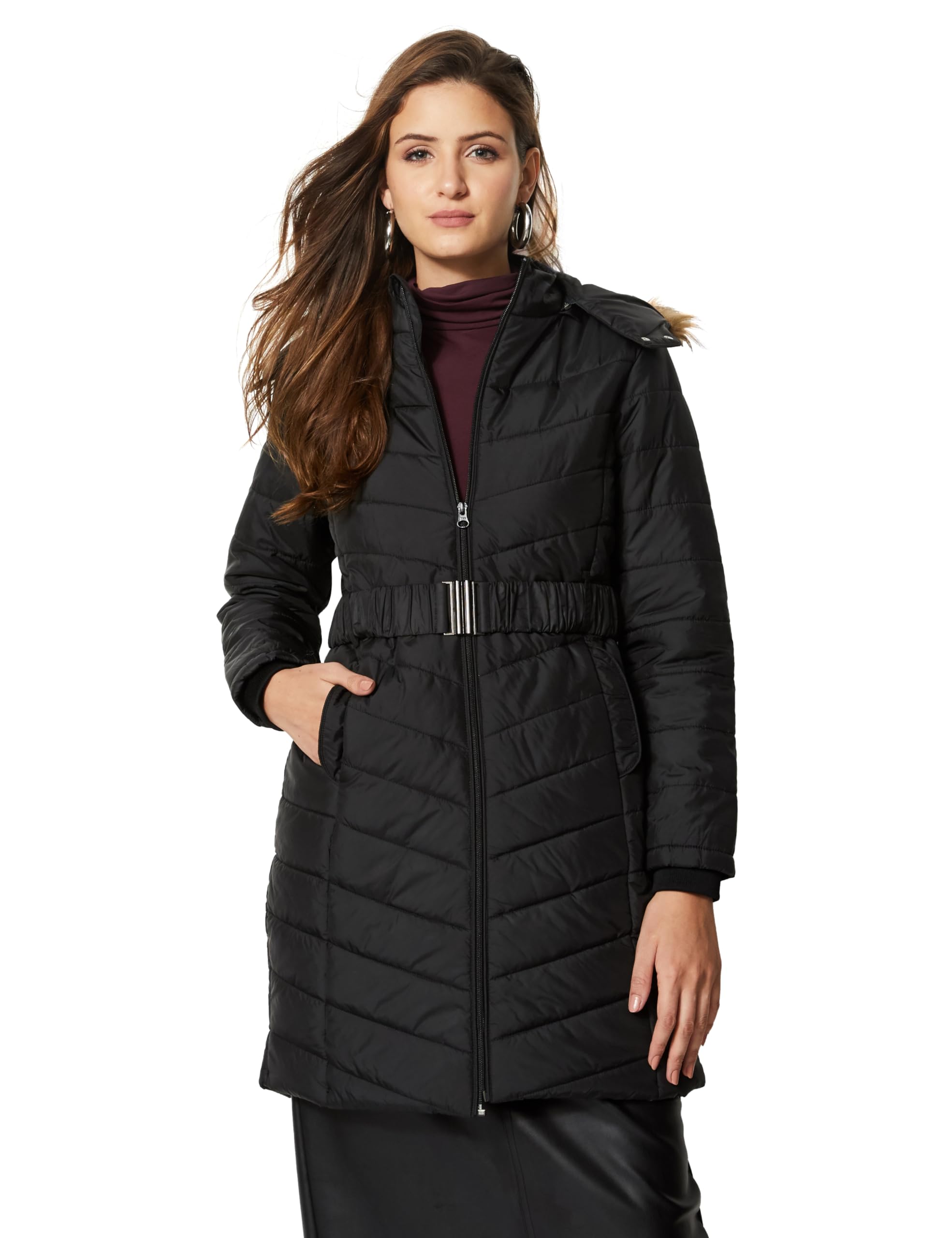 Symbol Women's Quilted Long Parka - Black