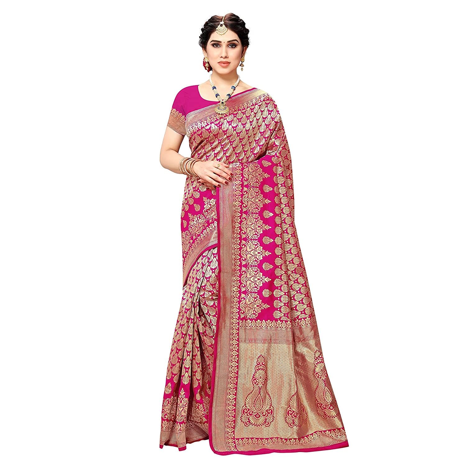 Yashika Women Banarasi Kanjivaram Art Silk Saree - Pink