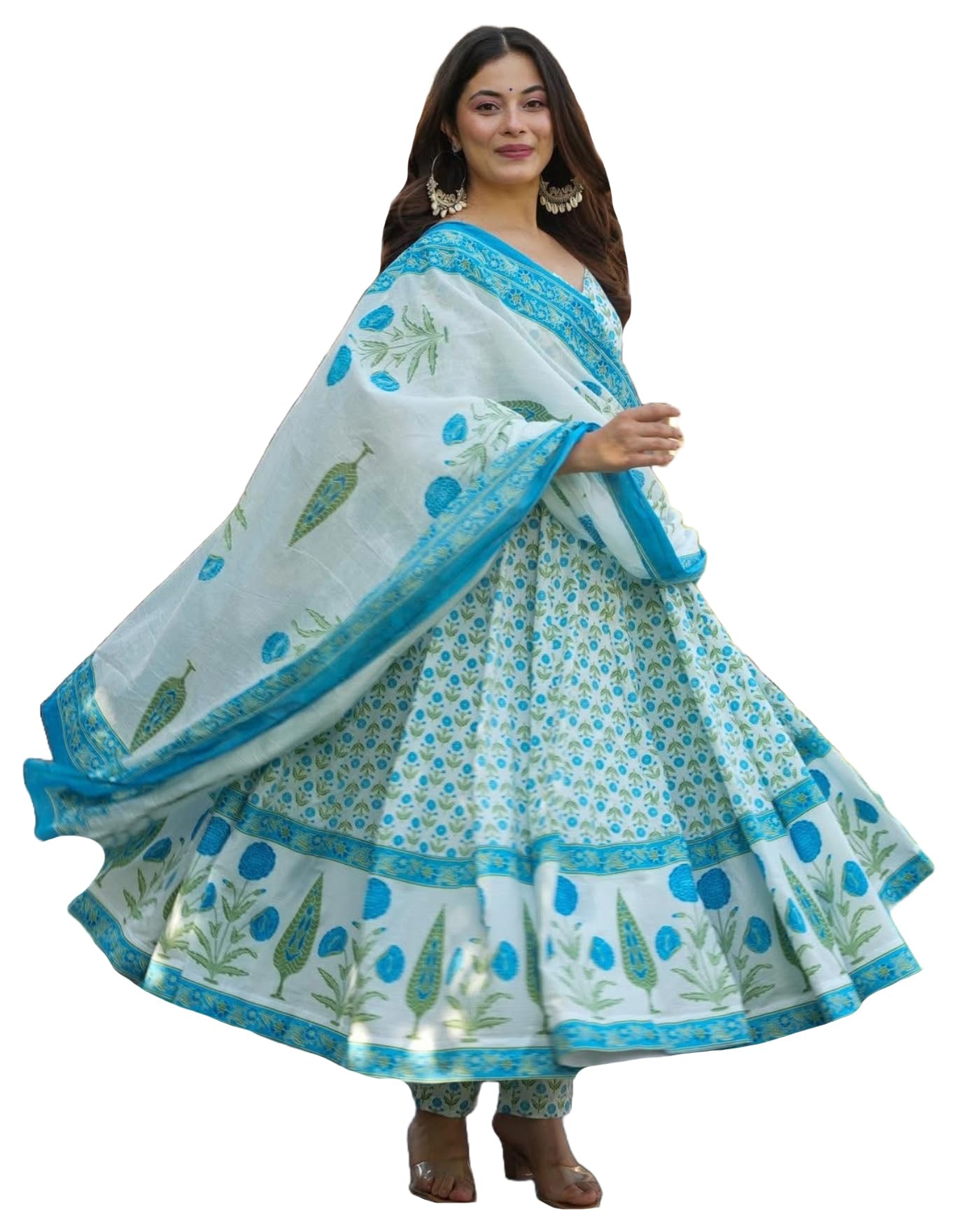 GoSriKi White Anarkali Kurta Set for Women