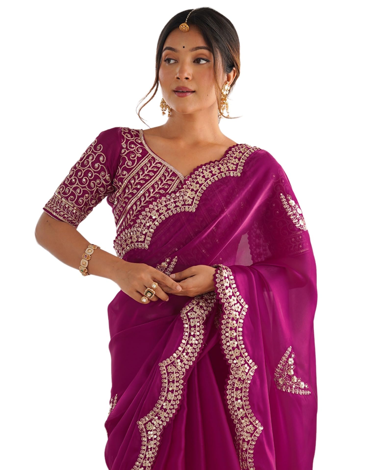 SIRIL Women's Organza Saree with Embroidery
