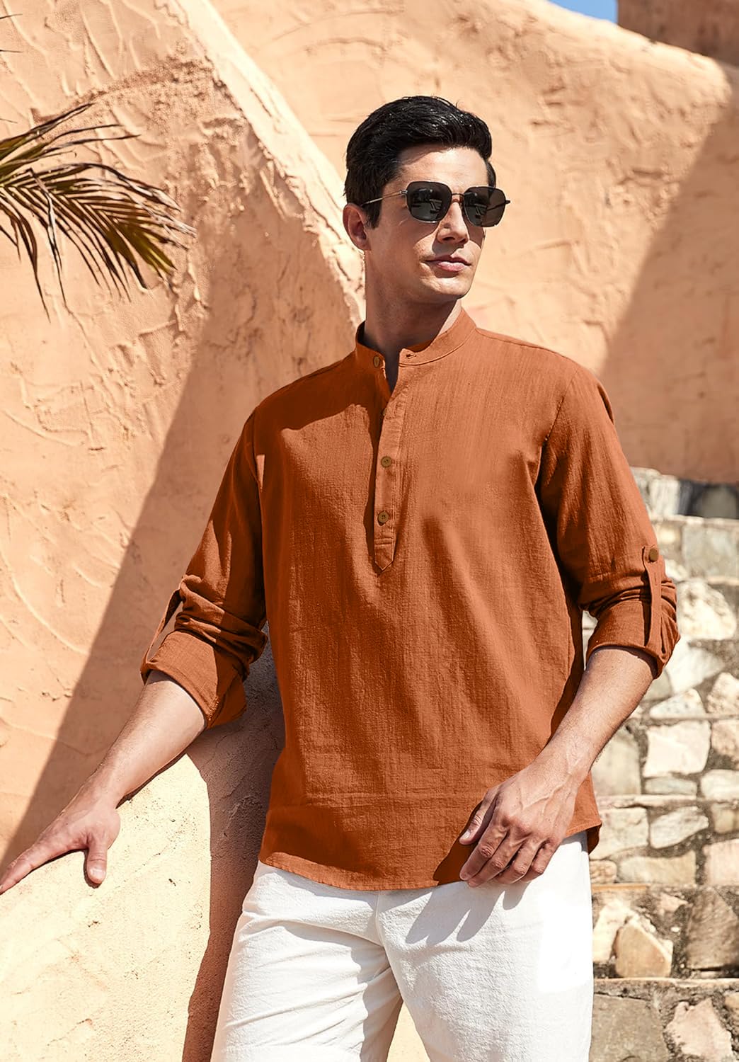 Zombom Men's Kurta Shirt - Black Brown Cotton Blend - Image 5