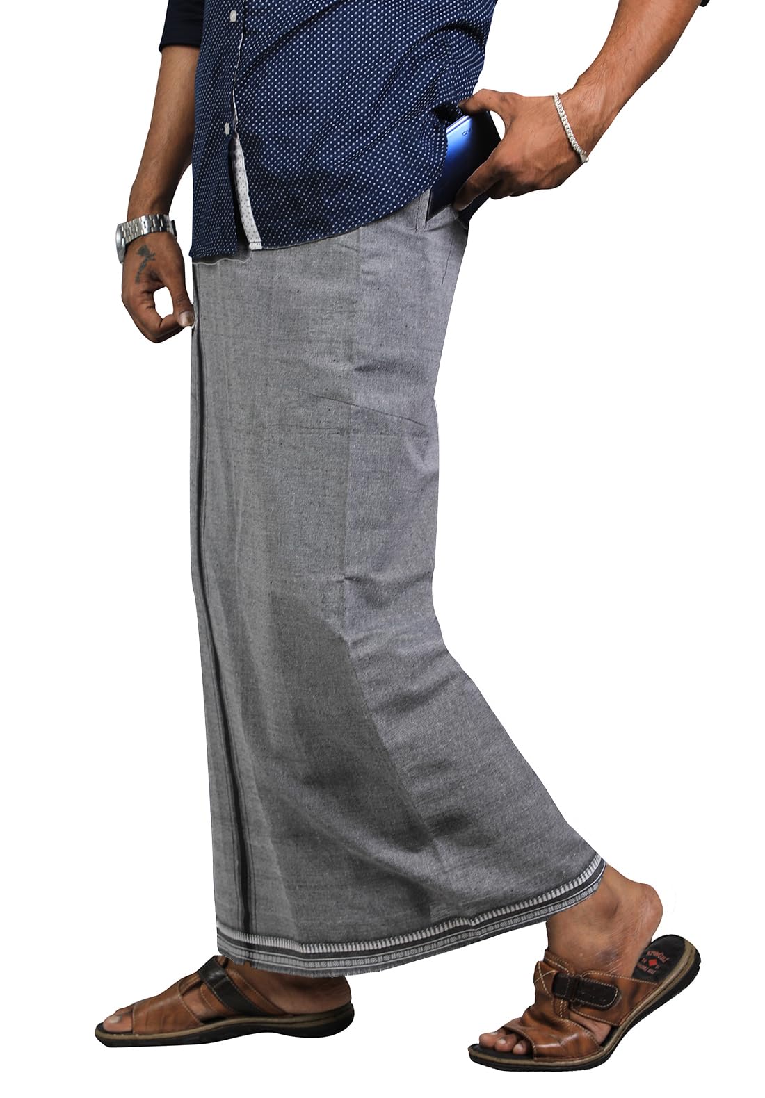 PRAKASAM Mens Cotton Kerala Dhoti - Ash