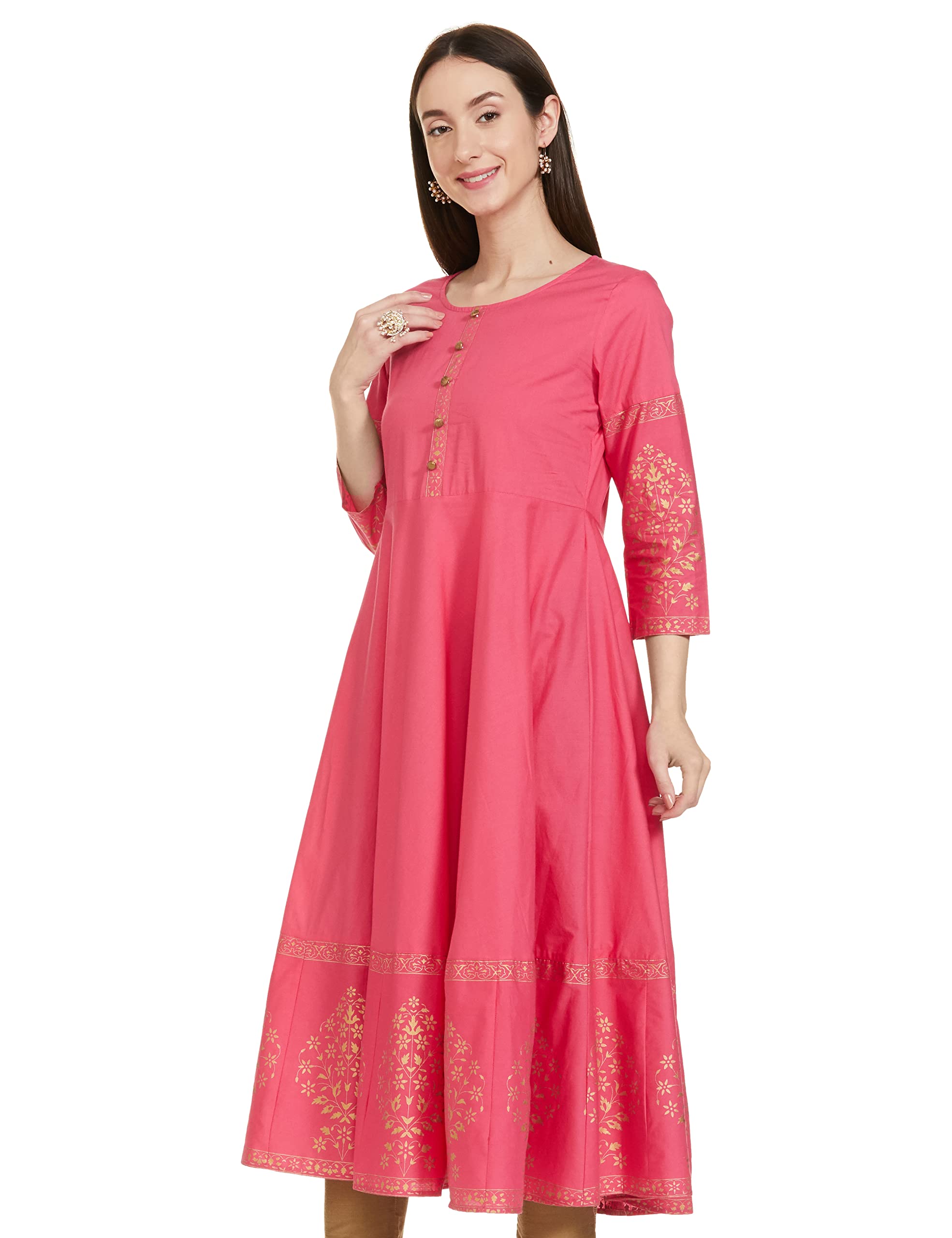 Tavasya Women's Cotton Anarkali Kurti - Rasberry - Image 3