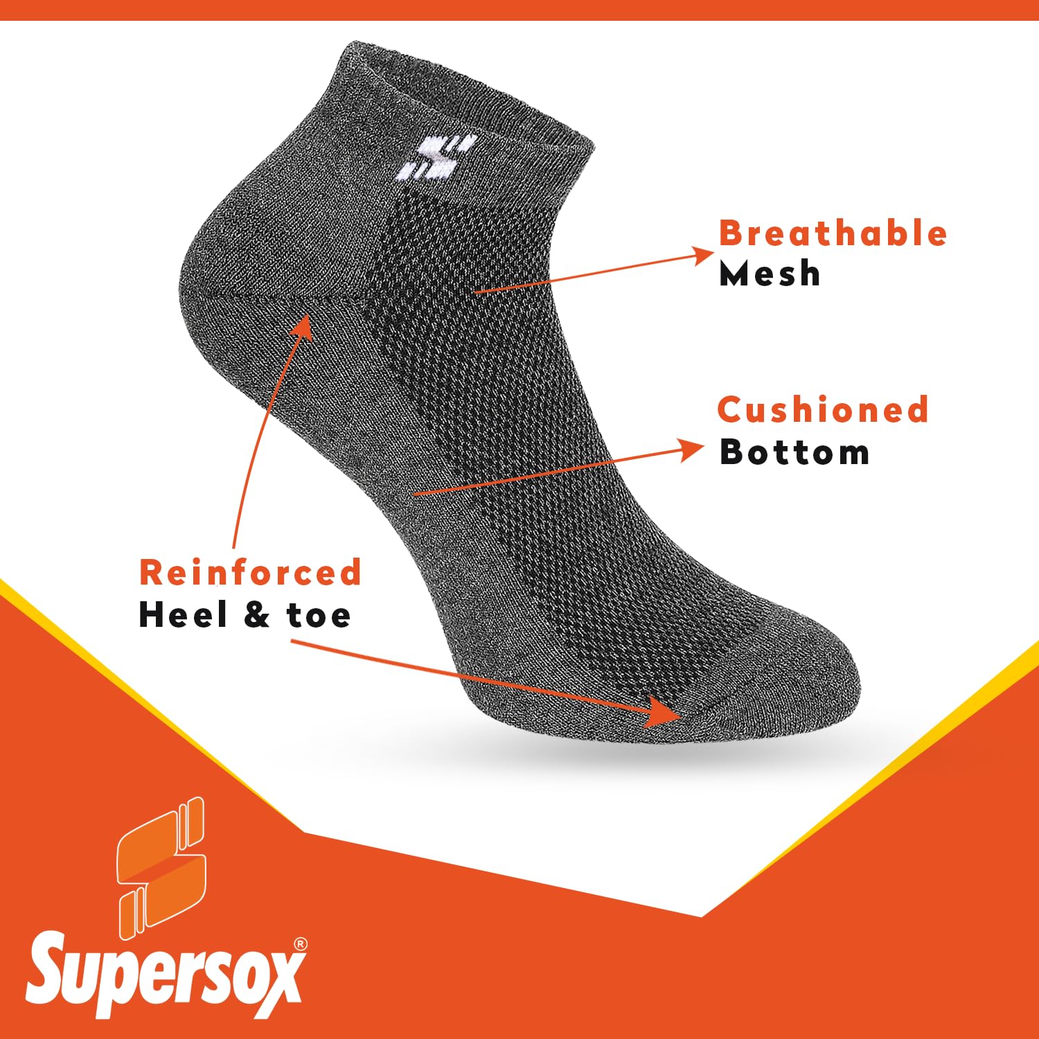 Supersox Men's Grey Ankle Socks - Image 3