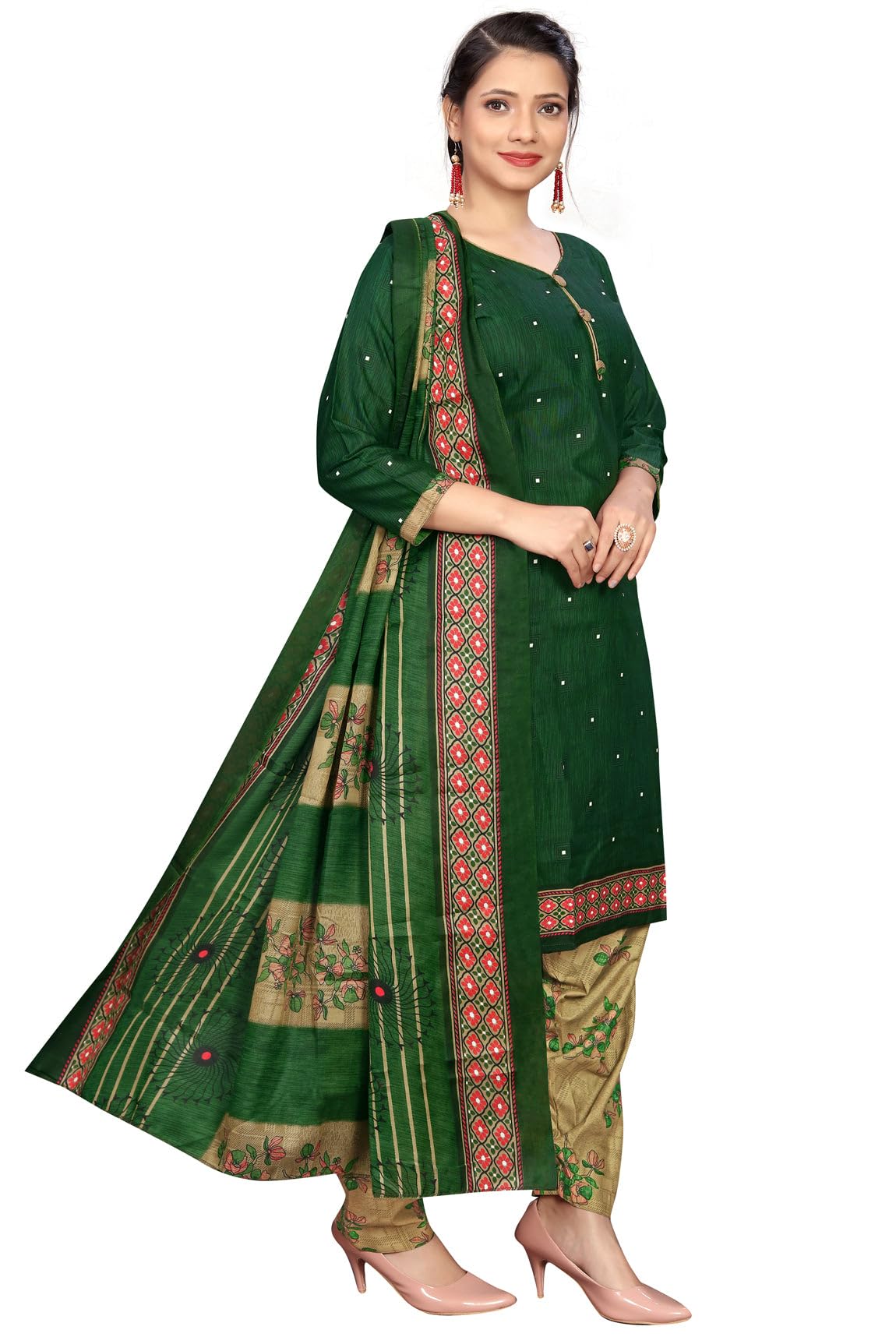 Rajnandini Women Green Cotton Patiala Salwar Suit - Image 2